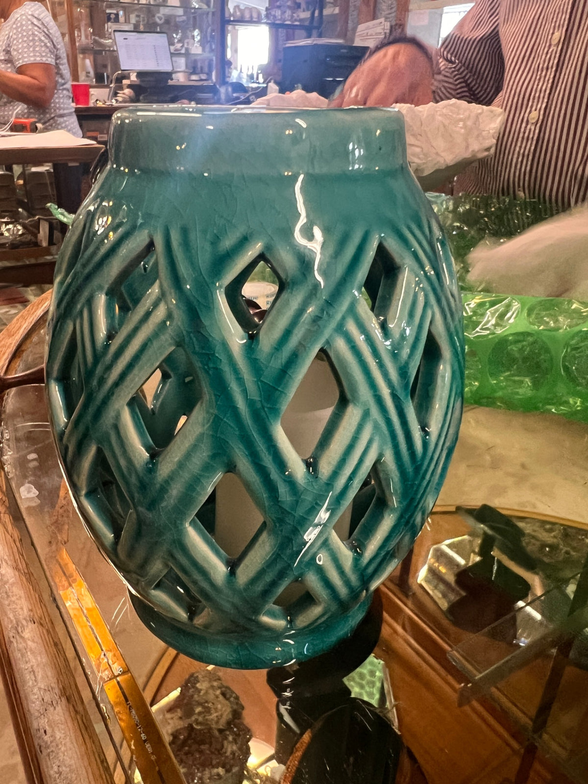 Green Ceramic Candle Holder/Lantern