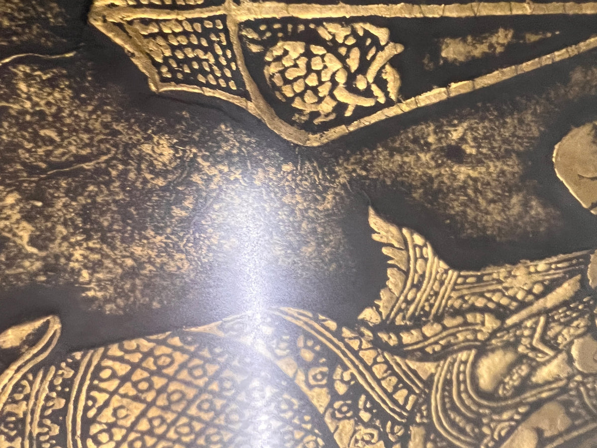 Pair of Vintage Thai Temple Dancer Raised Relief Etchings – Gold & Black Framed Wall Art