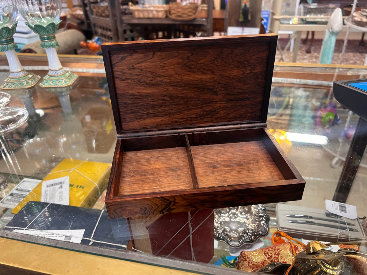Vintage Rosewood Hinged Jewelry / Trinket Box with Divided Interior