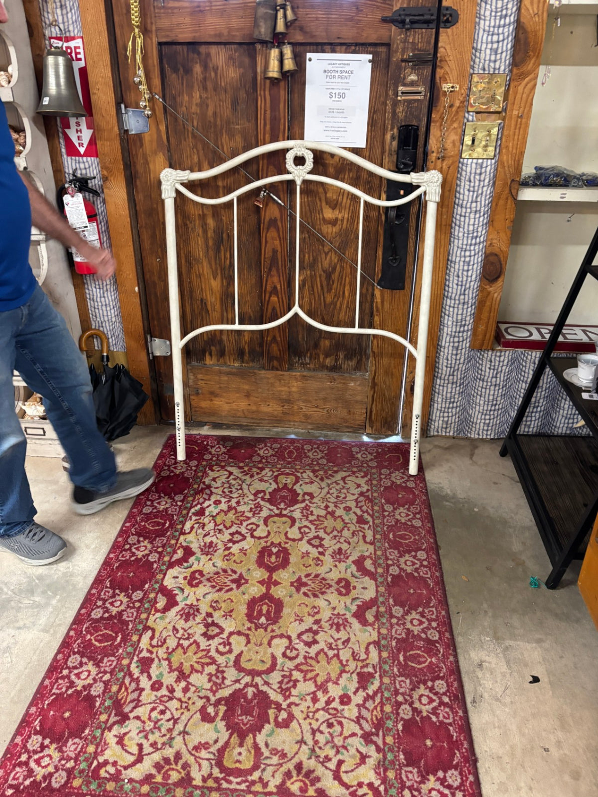 Vintage Twin Size Cream Painted Metal Headboard & Bed Rails