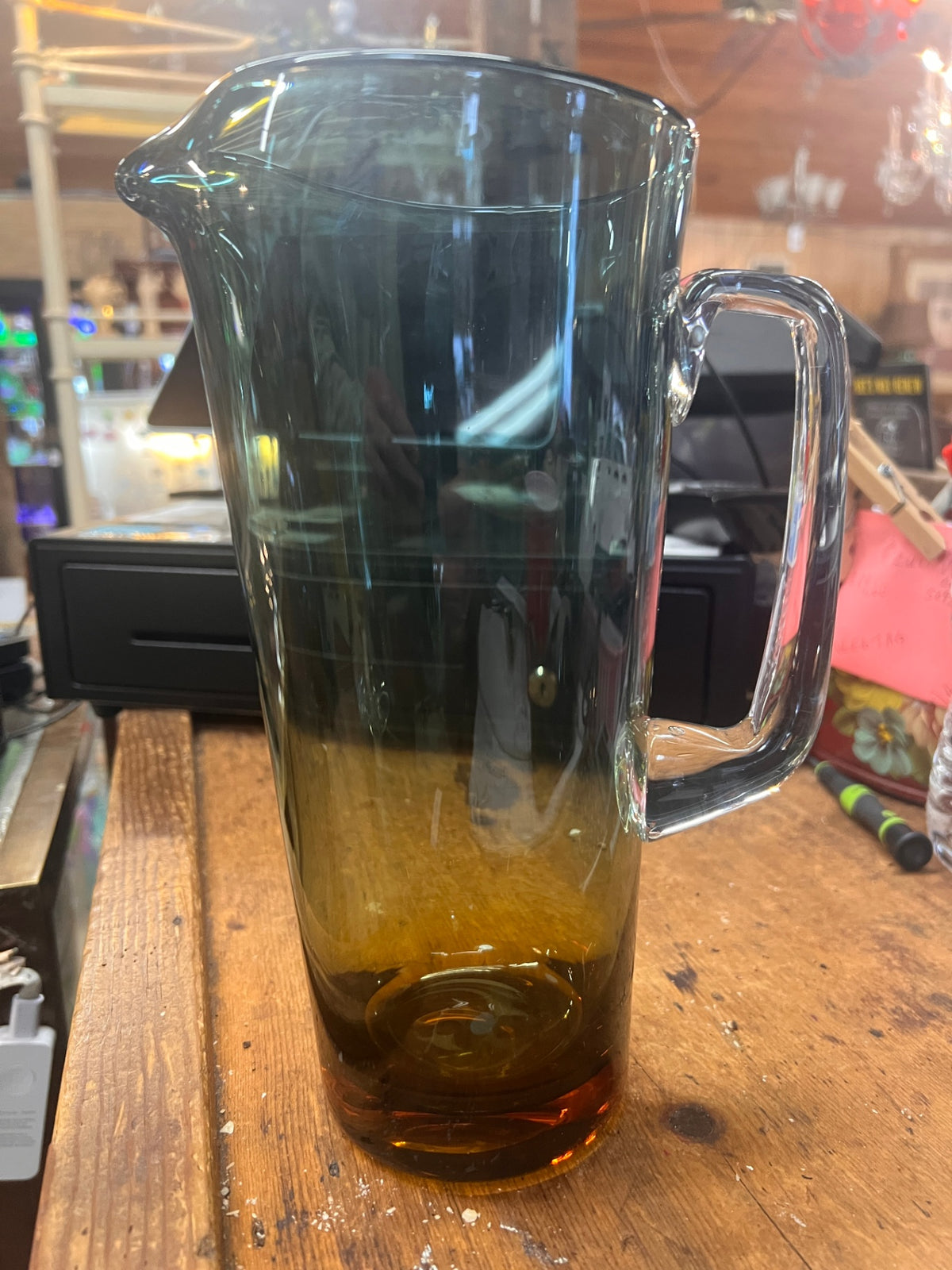 Vintage 1970s smoked glass hand blown pitcher