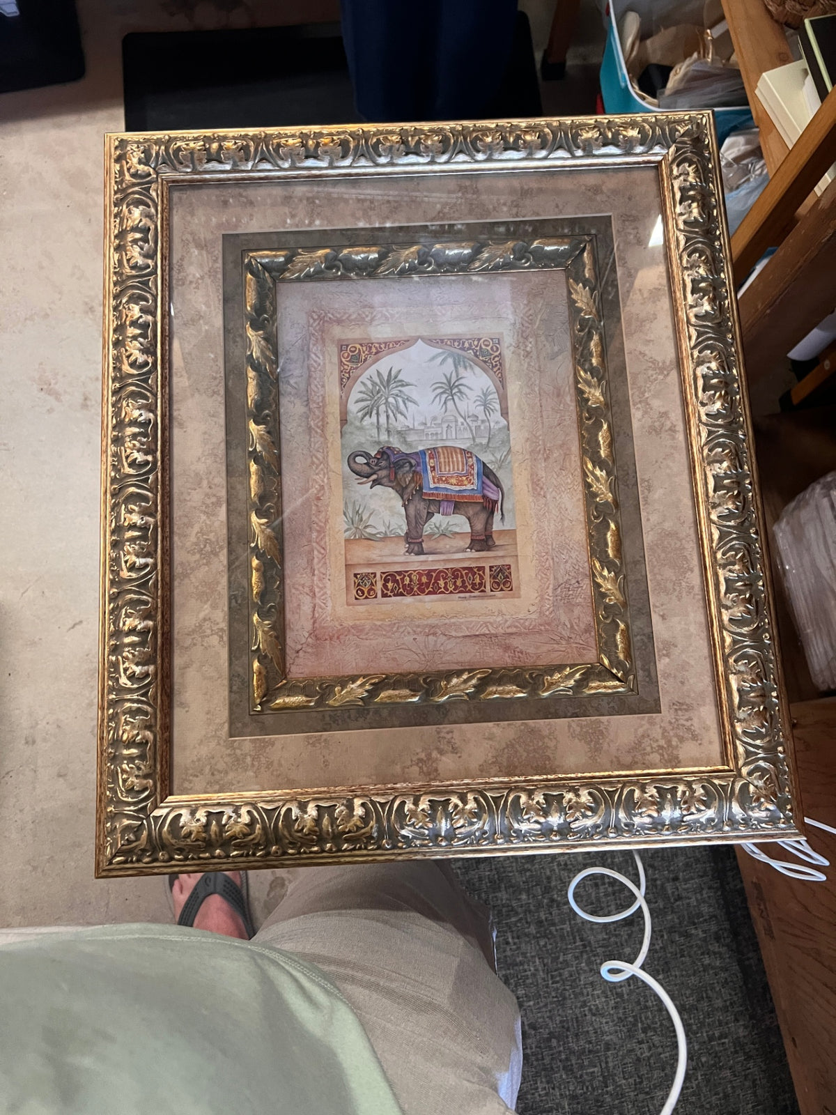 Pair of Debra Swartzendruber “Old World Elephant” Indian Elephant Prints – Ornate Gilt Frames