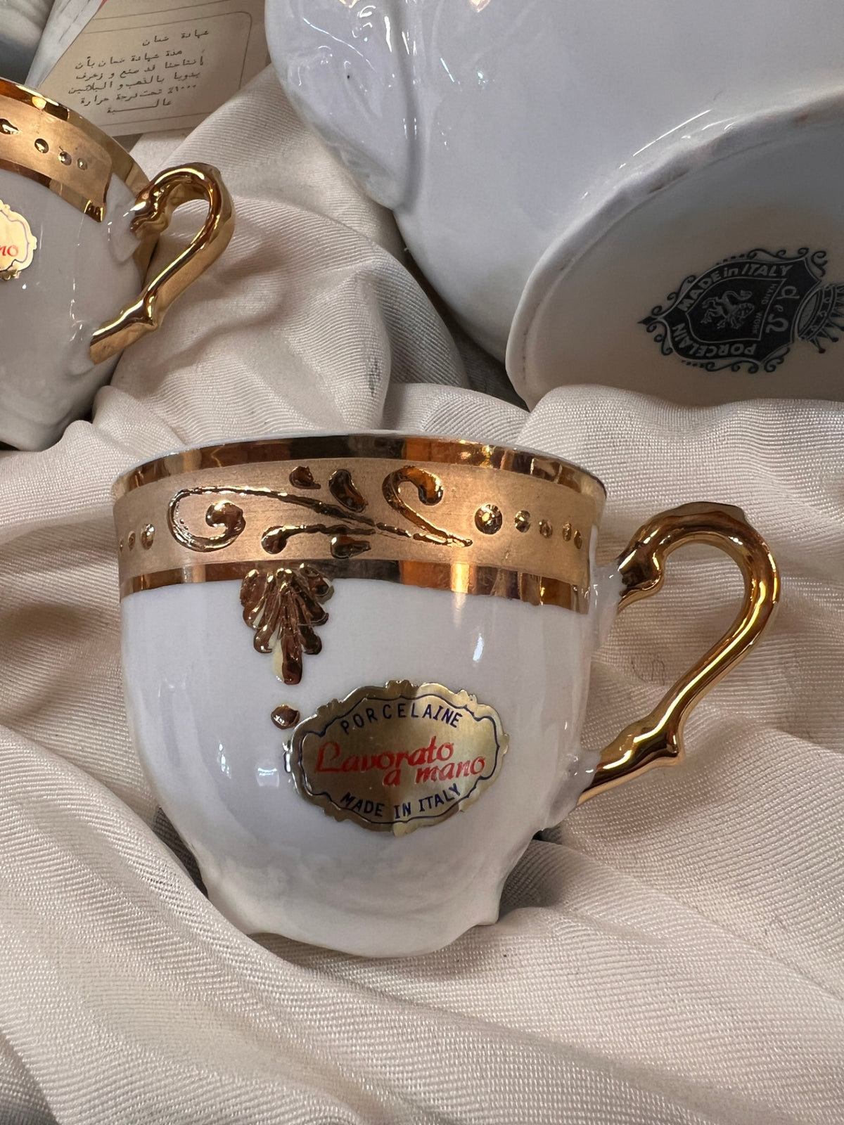 Vintage Alfa & Omega Italian Hand-Decorated Porcelain Coffee & Tea Service with Gold Gilt – Boxed Set