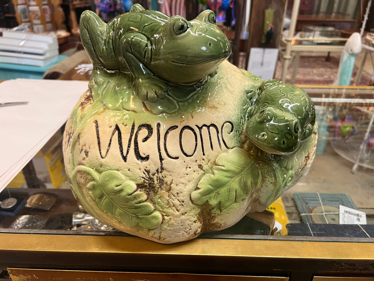 Ceramic Frog Welcome Sculpture