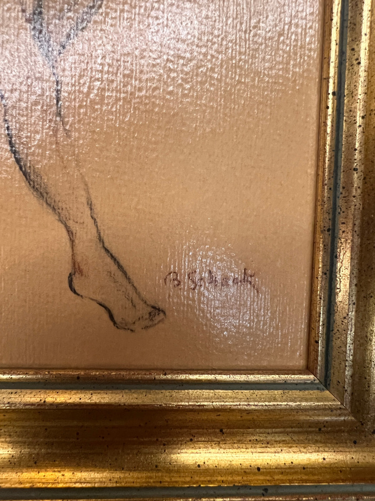 Vintage Signed B. Schack Seated Female Nude Figure Study in Gilt Frame