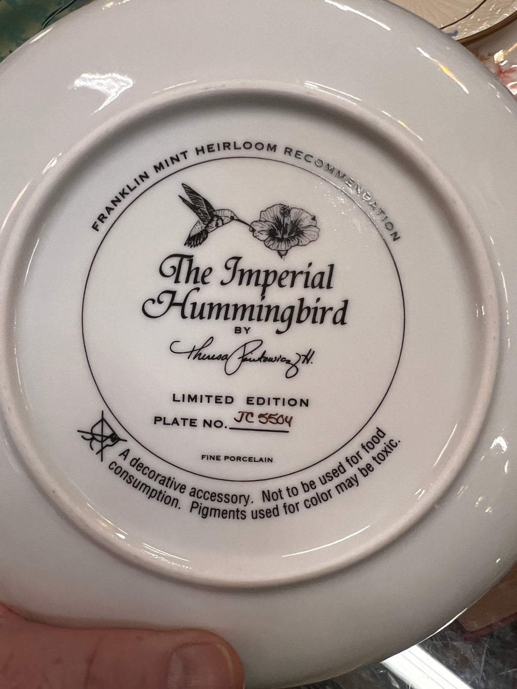 Franklin Mint Imperial Hummingbird Royal Doulton Collector Plate 8 1/4"