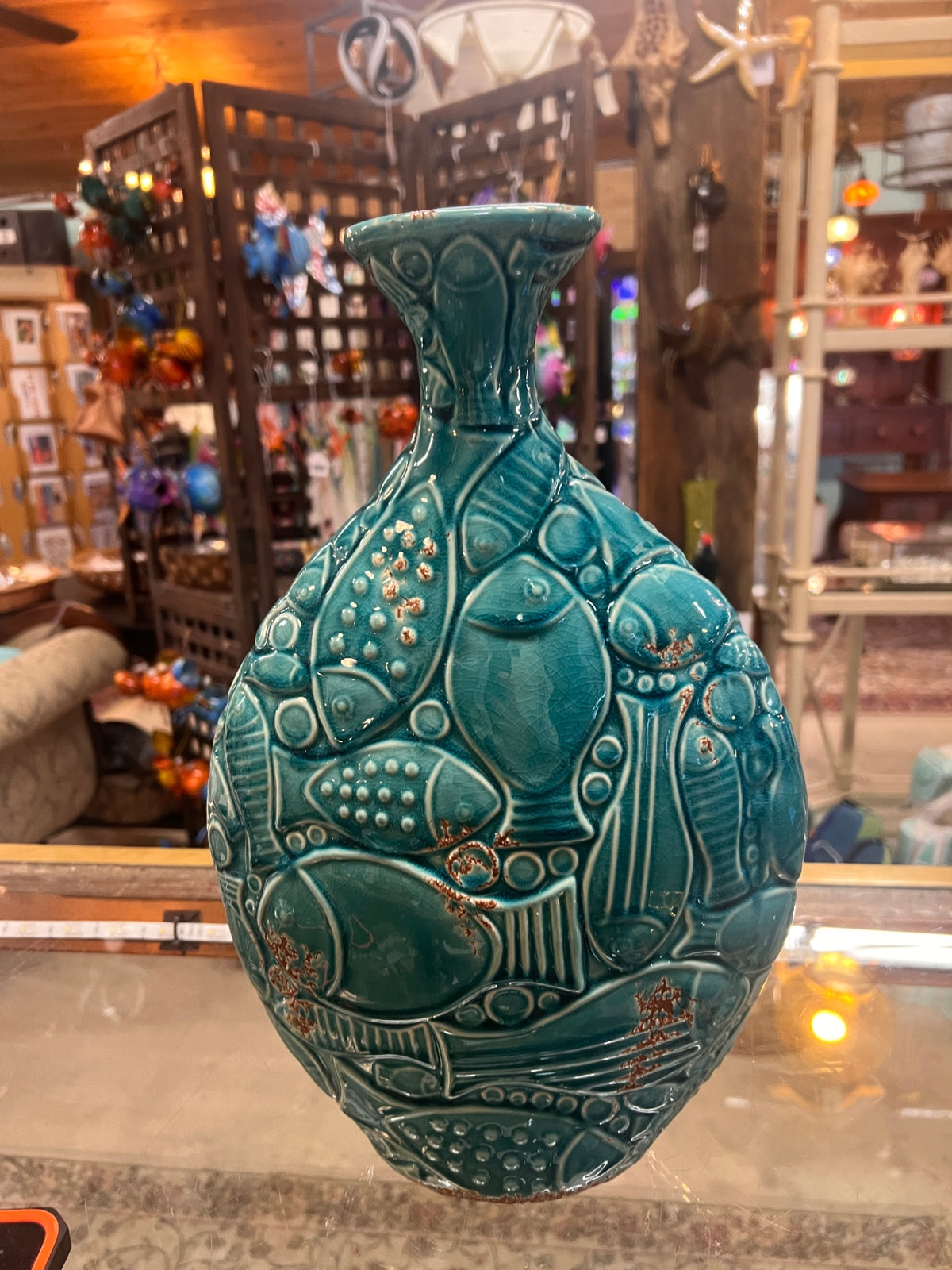 Turquoise Ceramic Fish Vase