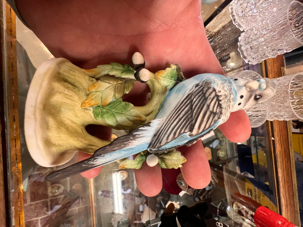 Vintage Lefton Blue Parakeet￼ Bisque Porcelain Figurine KW464