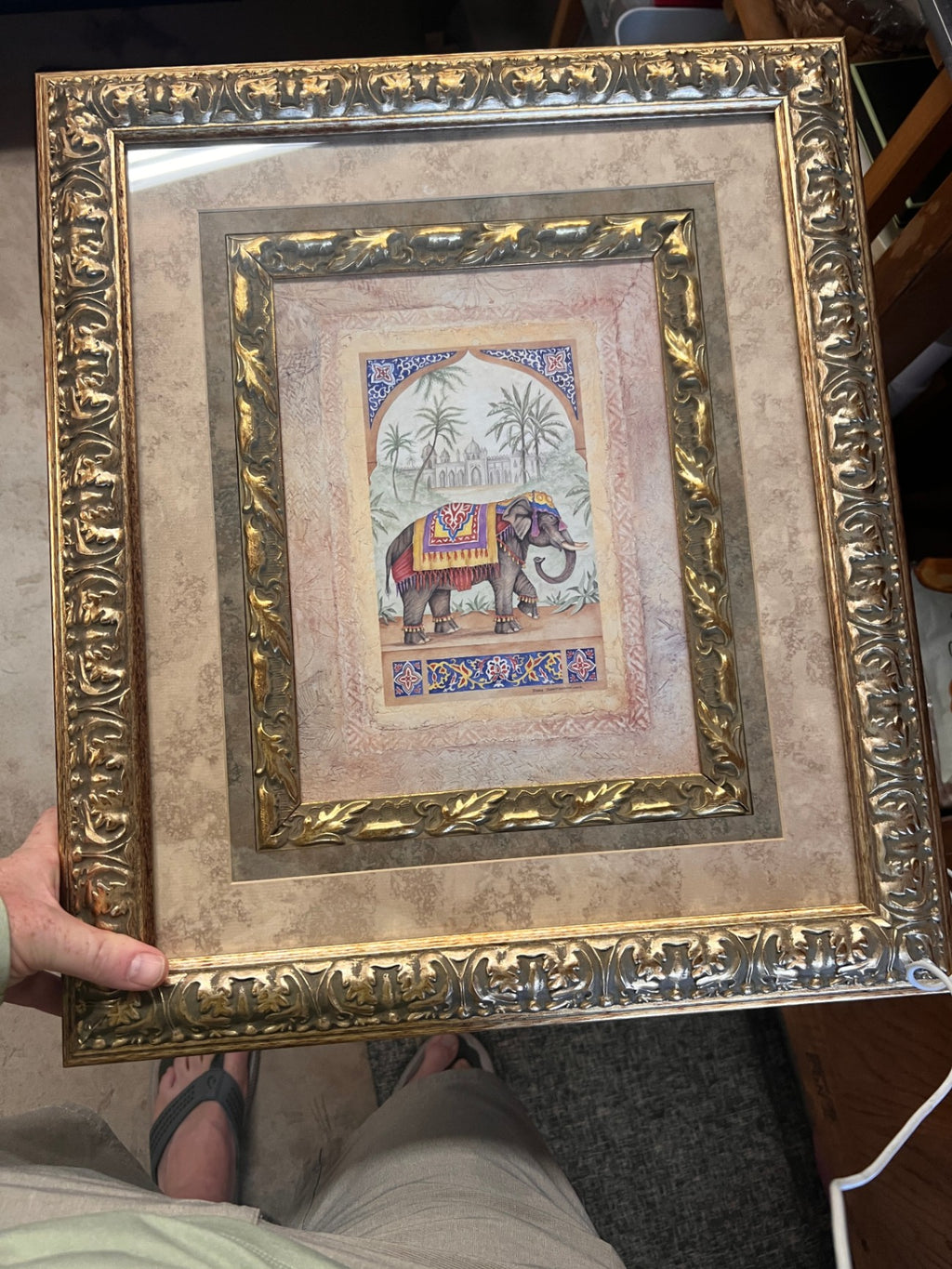 Pair of Debra Swartzendruber “Old World Elephant” Indian Elephant Prints – Ornate Gilt Frames