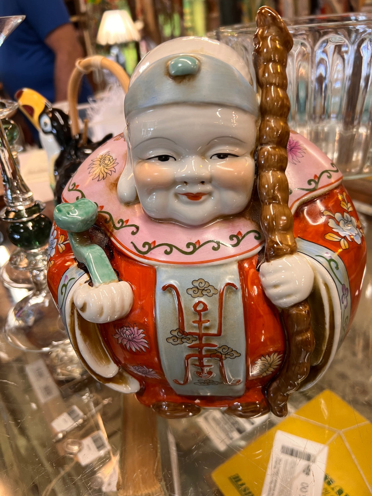 VTG God of Luck Prosperity Longevity Chinese Hand Crafted Painted Ceramic Statue