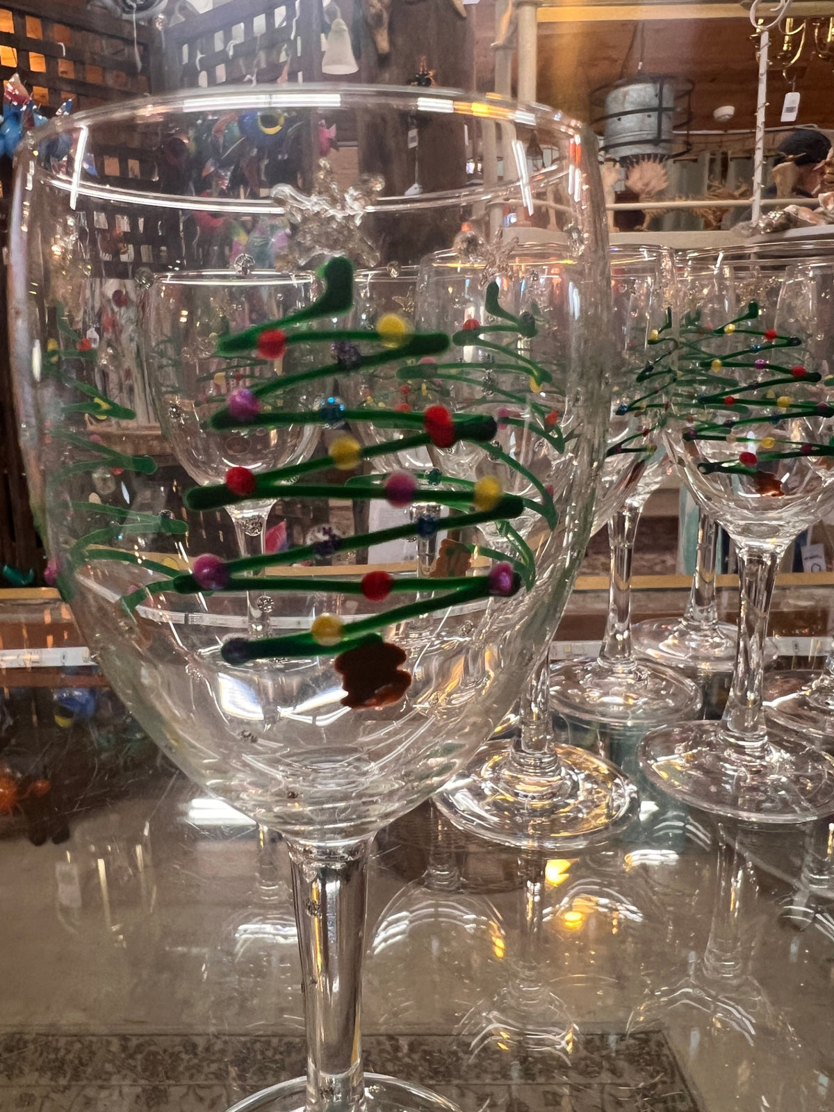Set Of 8 Christmas Tree Wine Glasses