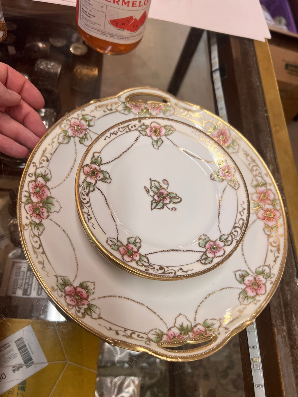Antique Morimura Hand Painted Nippon Porcelain Serving Set with Pink Flowers & Gold Moriage c.1911–1921