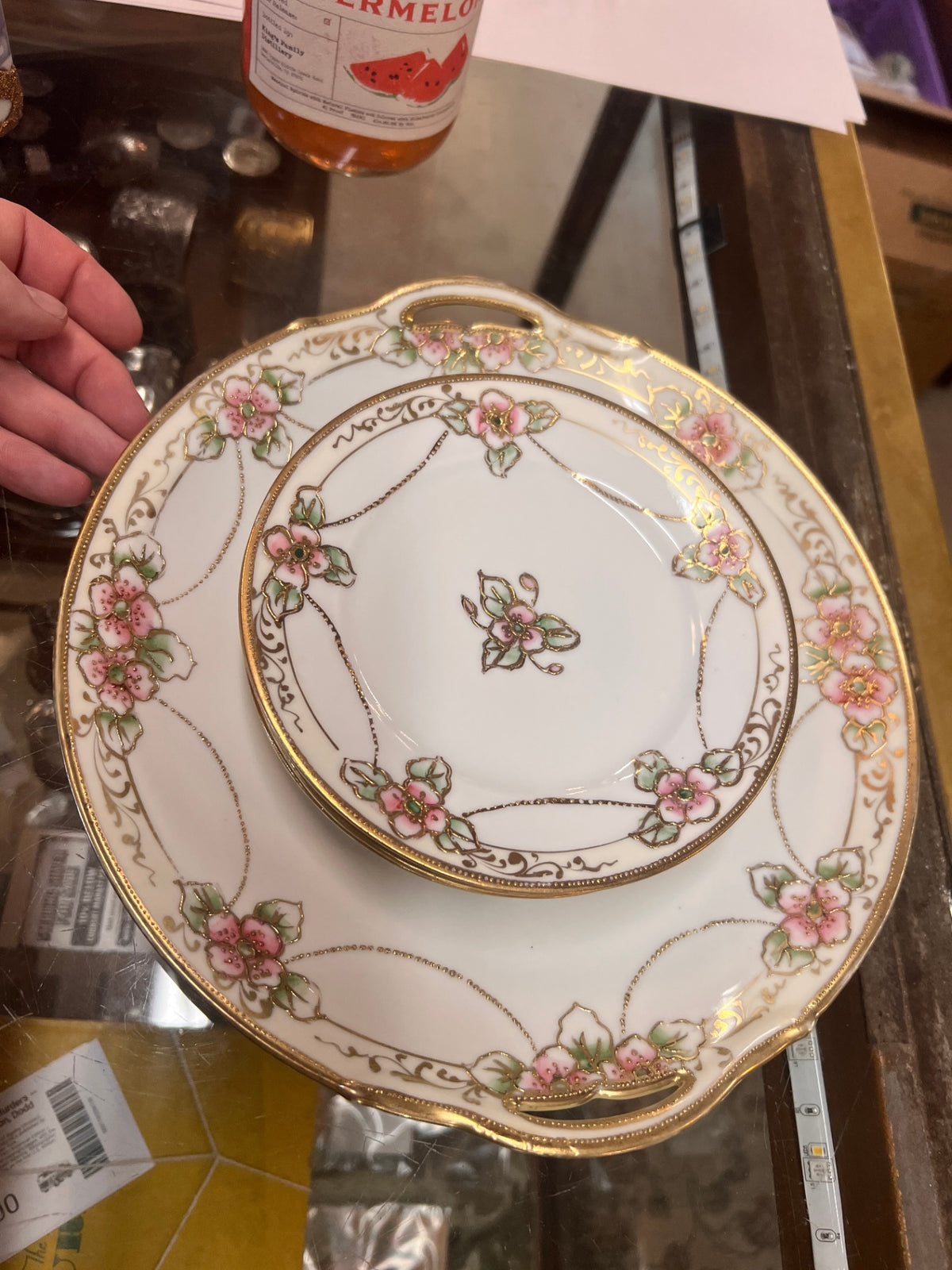 Antique Morimura Hand Painted Nippon Porcelain Serving Set with Pink Flowers & Gold Moriage c.1911–1921
