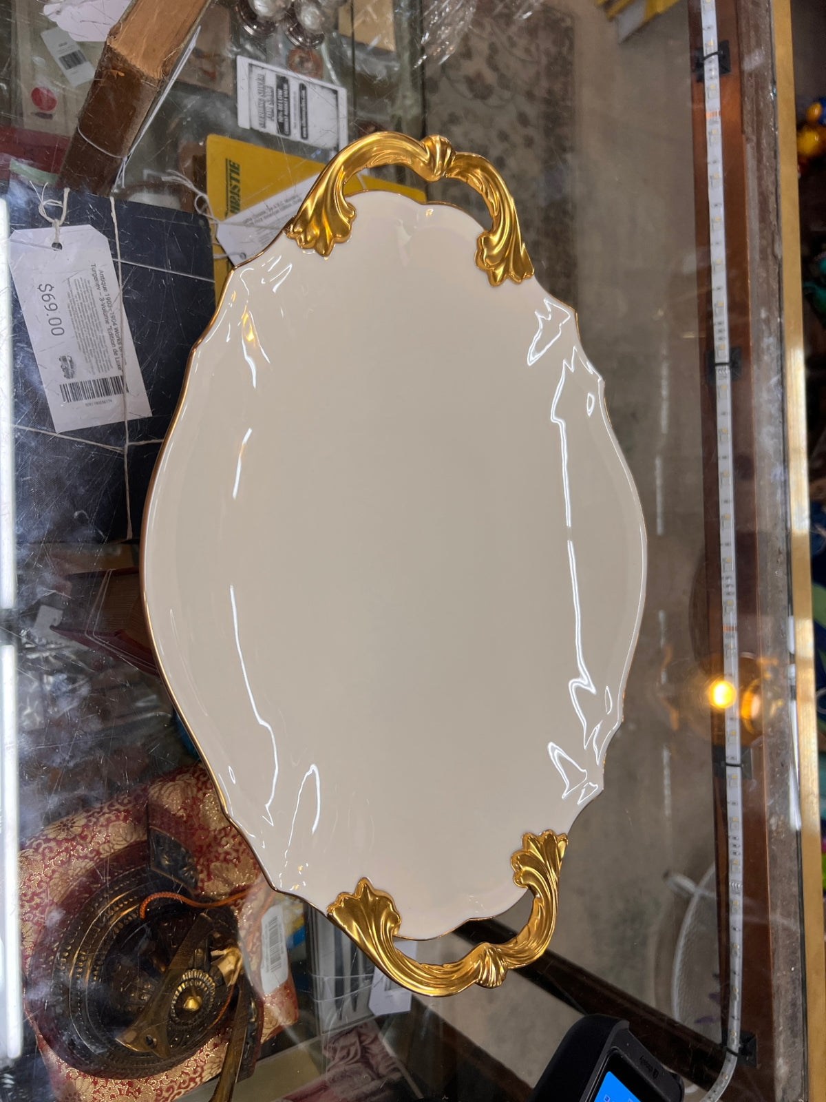 Lenox VALENCIA Gold Handle Footed Serving Platter Centerpiece LARGE 16.5”