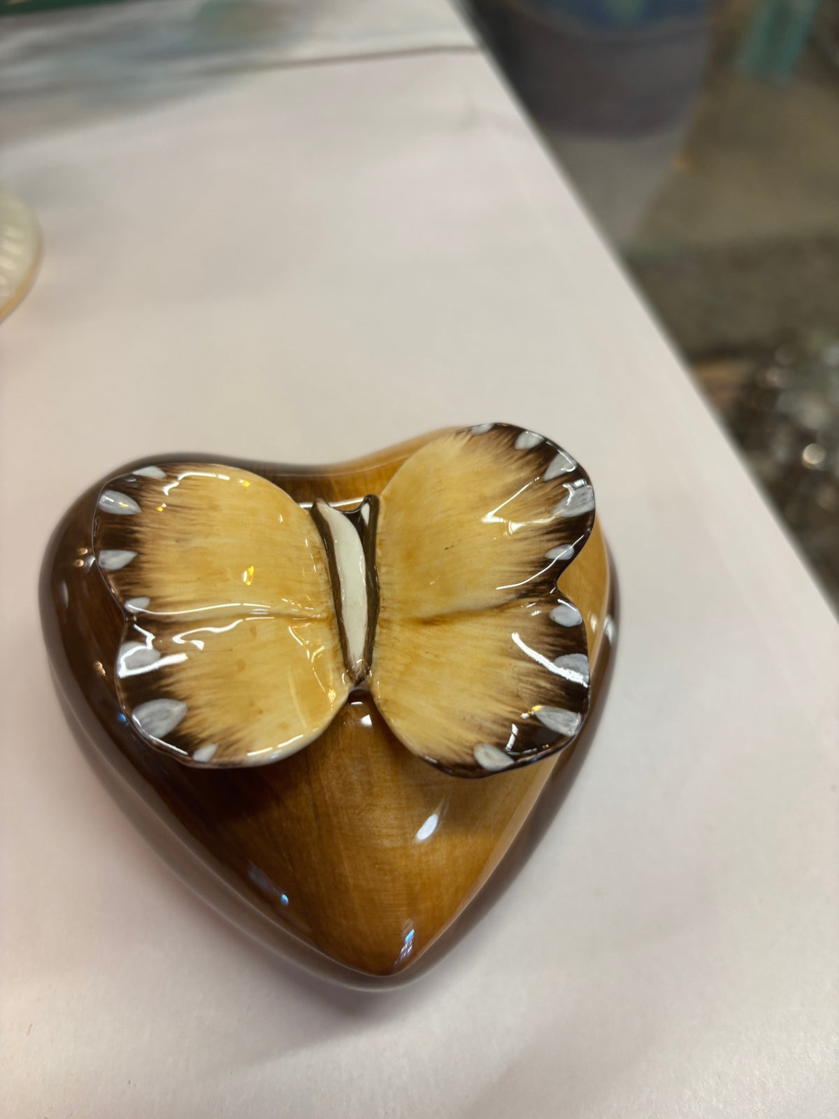 Fitz and Floyd Heart Box: Bone China Butterfly Sculpture