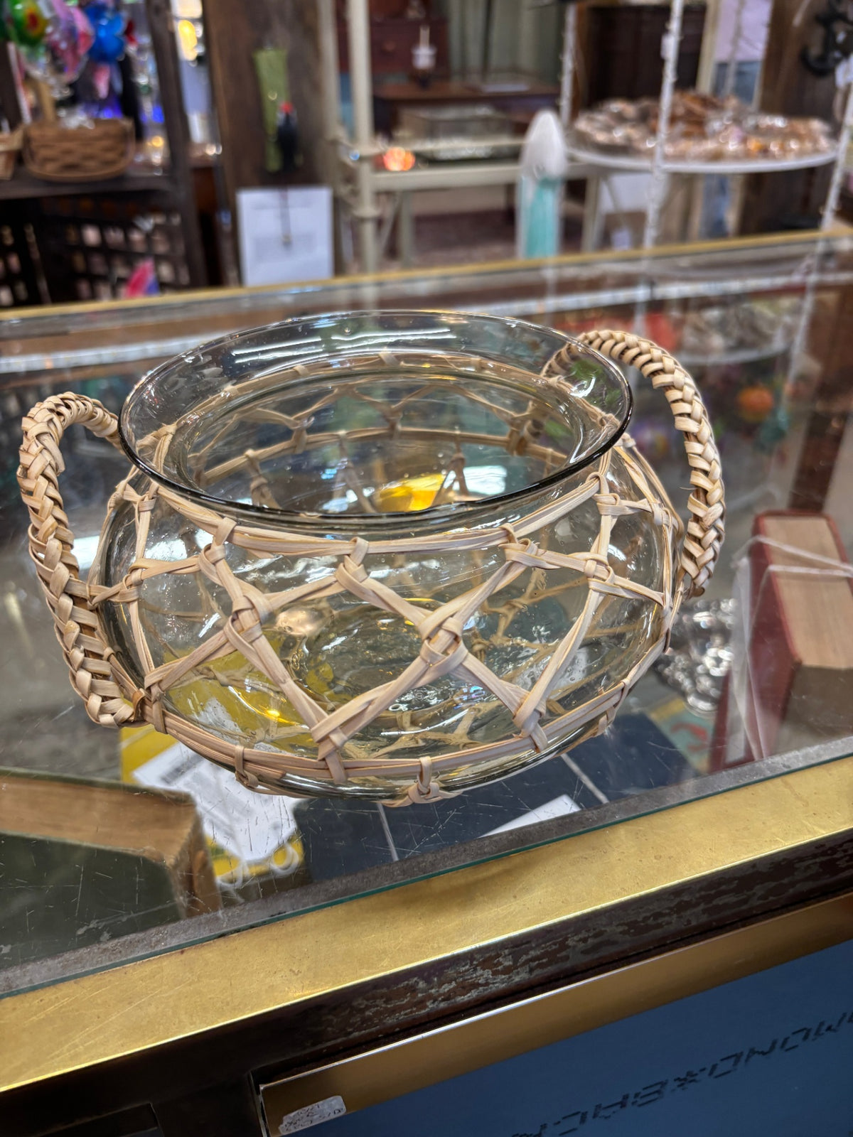 Glass Bowl with Rattan Framework