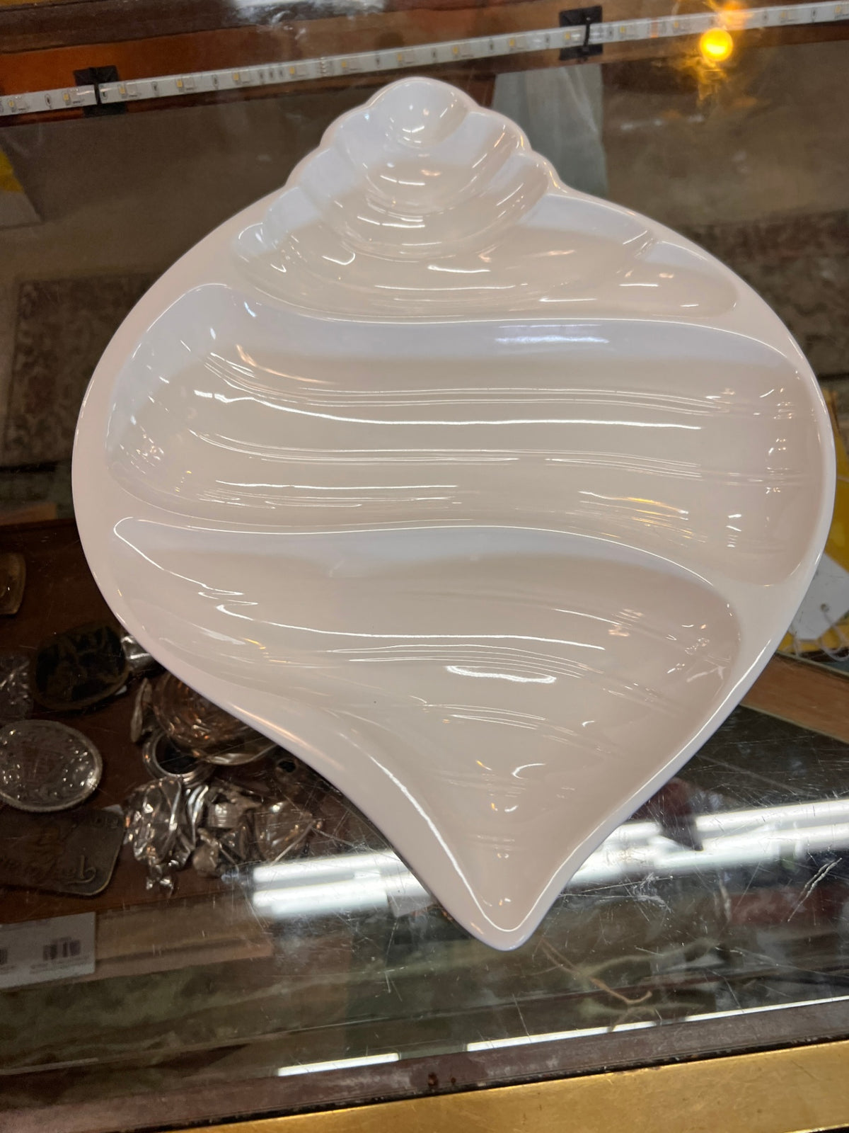 Vintage seashell serving Platter plate white divided 3 sections 15 “ Japan White