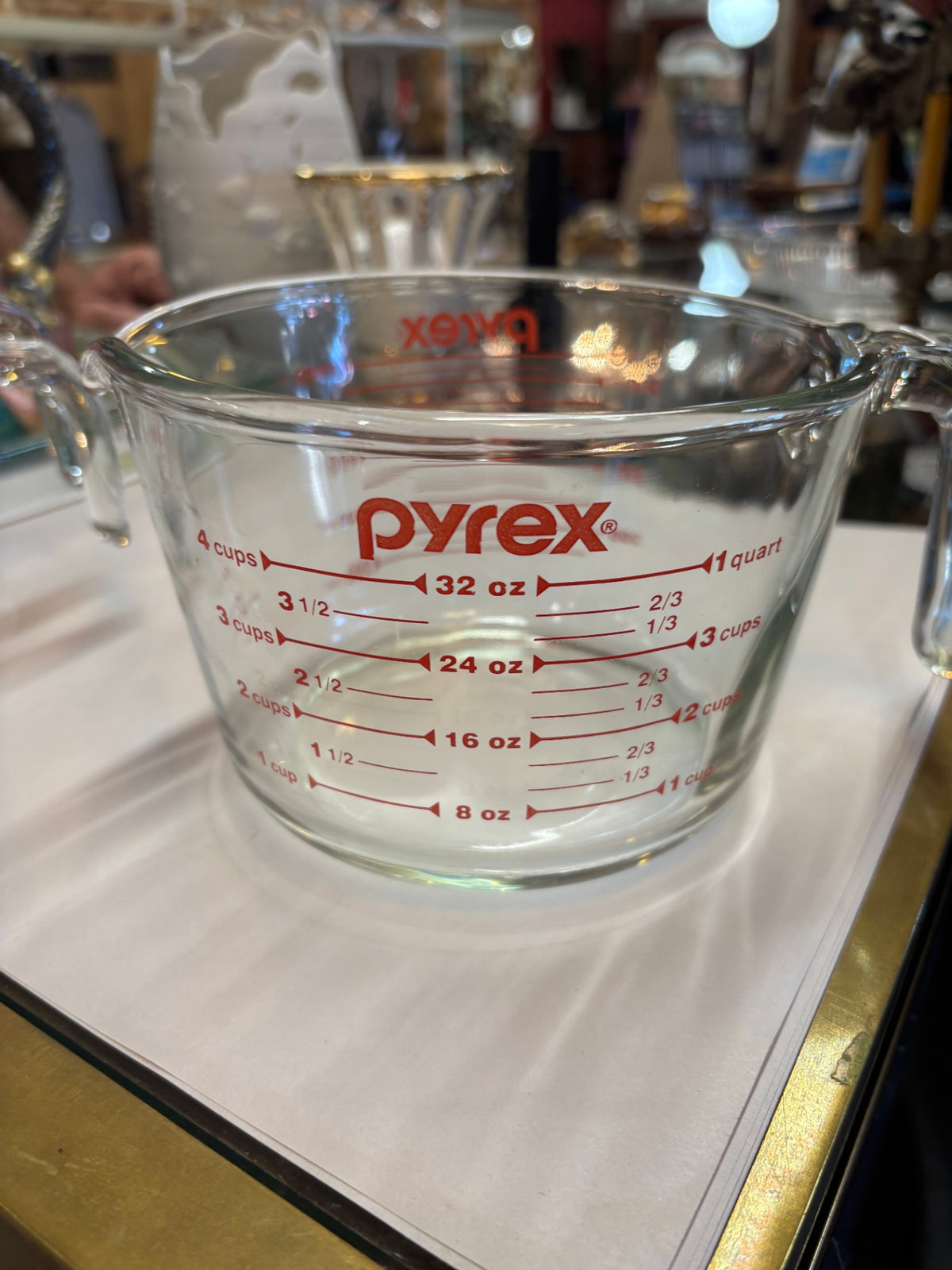 Vintage PYREX 4-Cup 1-Quart 1 Litre Red Lettering Glass Measuring Cup U