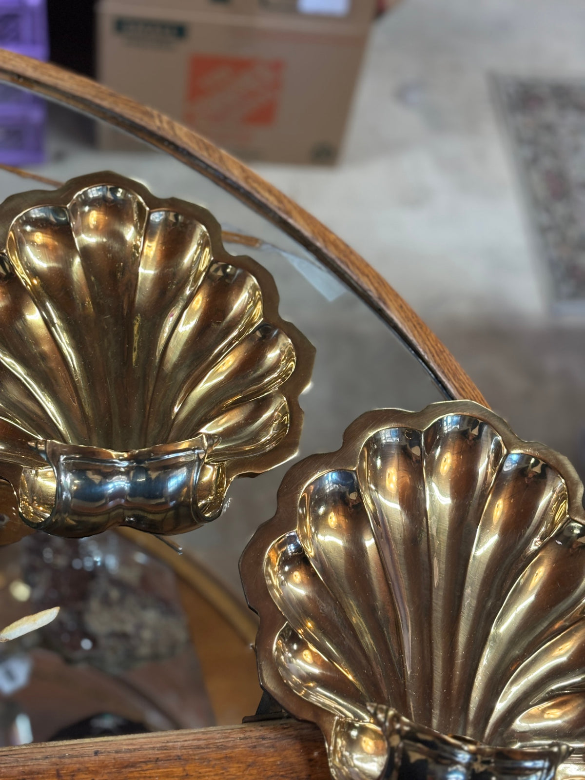Vintage Brass Shell Wall Sconces – Pair – Hollywood Regency Coastal Décor