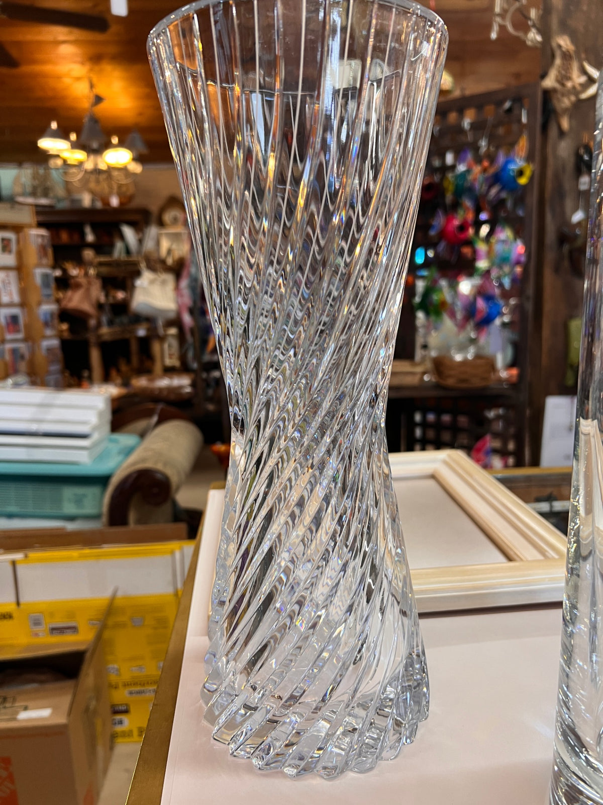 Tall Cut Crystal Twisted Spiral Vase – Flared Rim