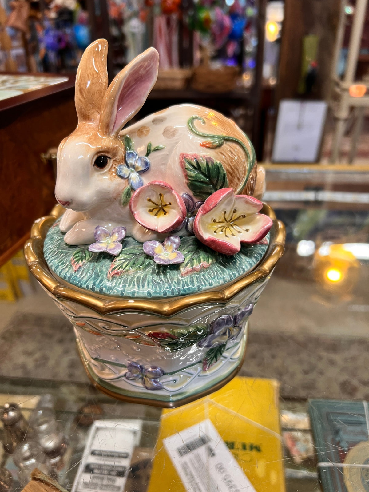 Fitz and Floyd Rabbit Garden Rhapsody Box Lid Flowers Gold Trim Classics Bunny