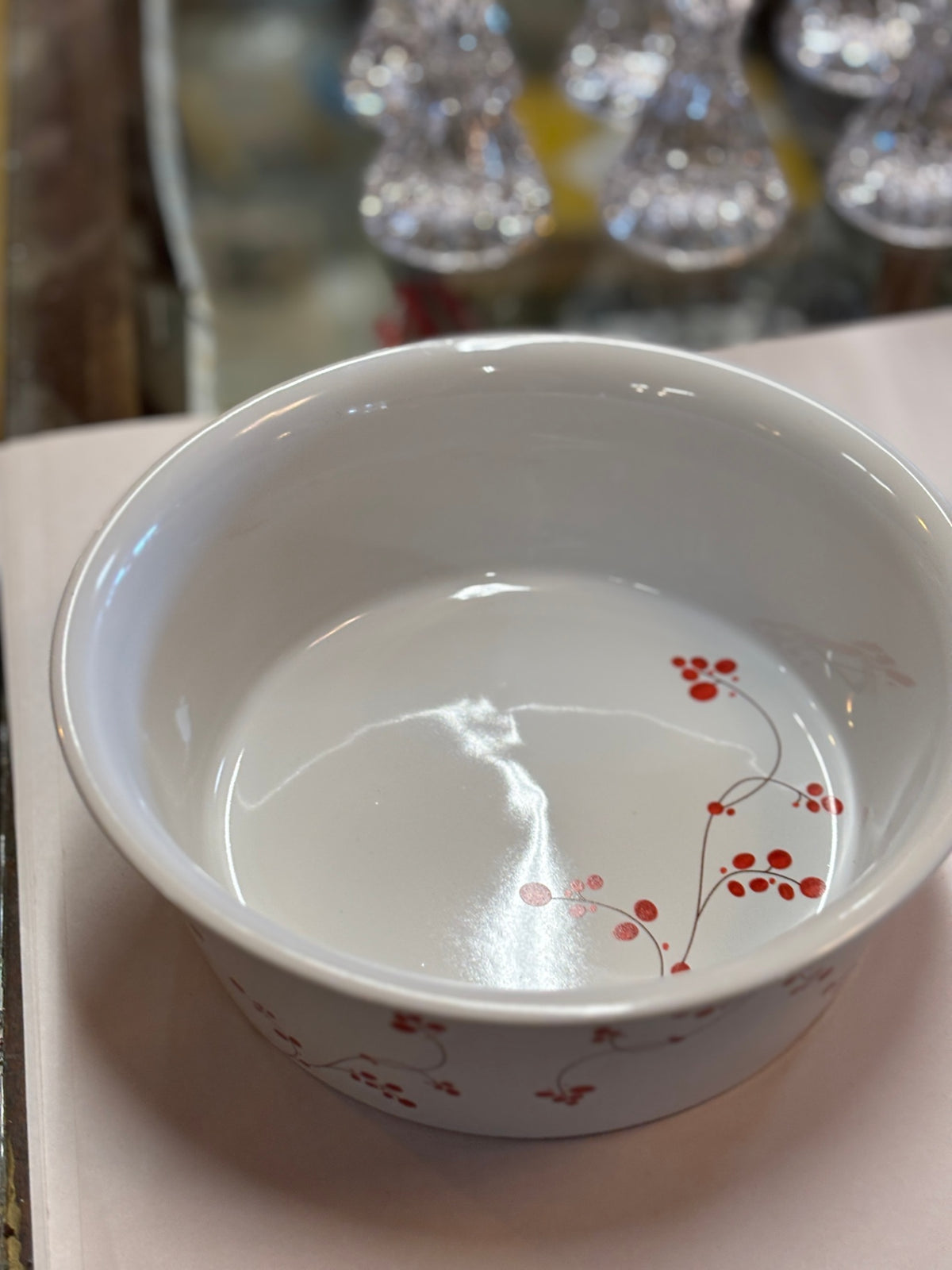 Pfaltzgraff White Ceramic Serving Bowl with Red Floral Vine Pattern