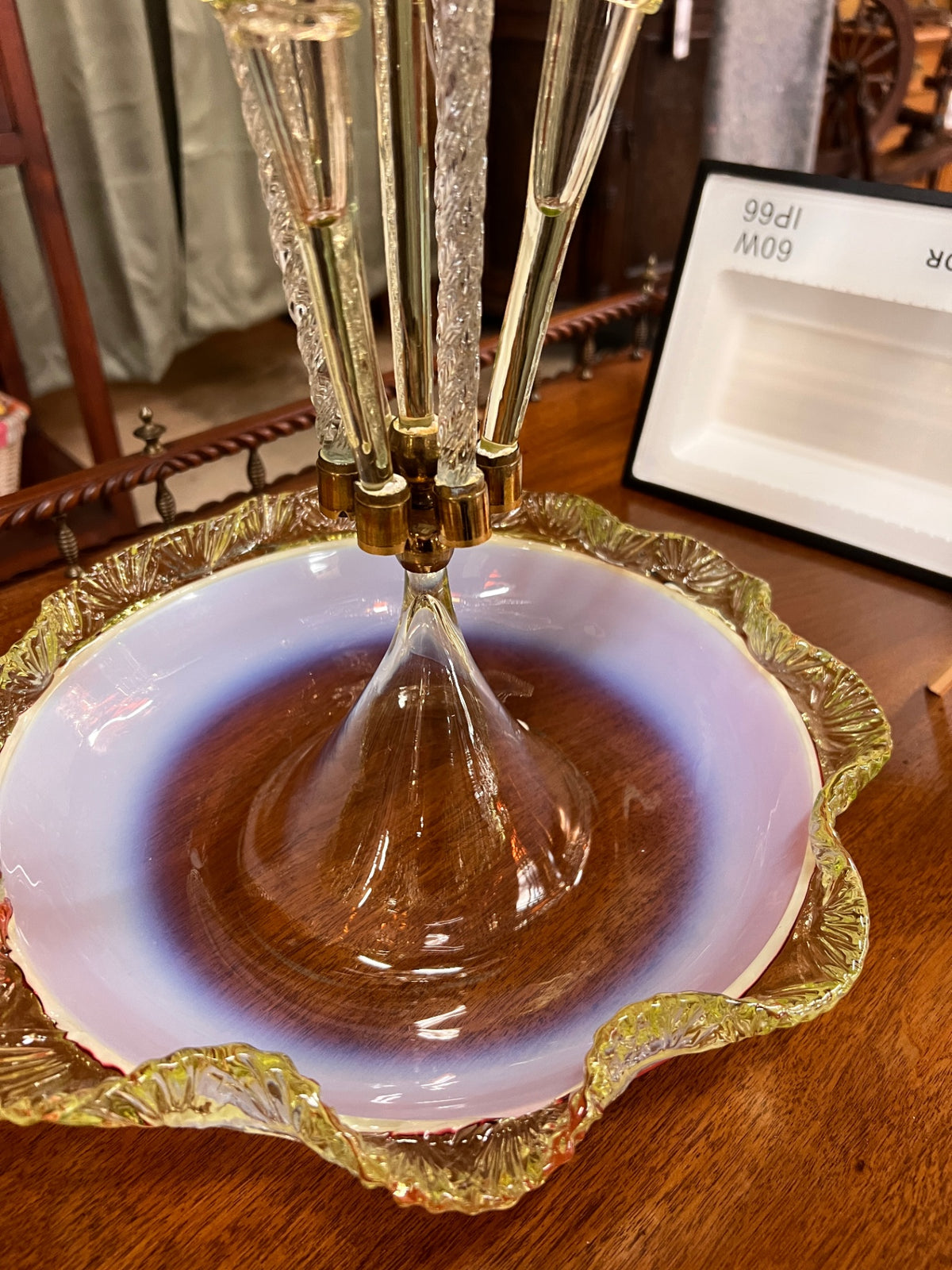 Magnificent Victorian Pink Opalescent & UV-Reactive Glass Epergne Centerpiece – Attributed c. 1885 – 23.75"