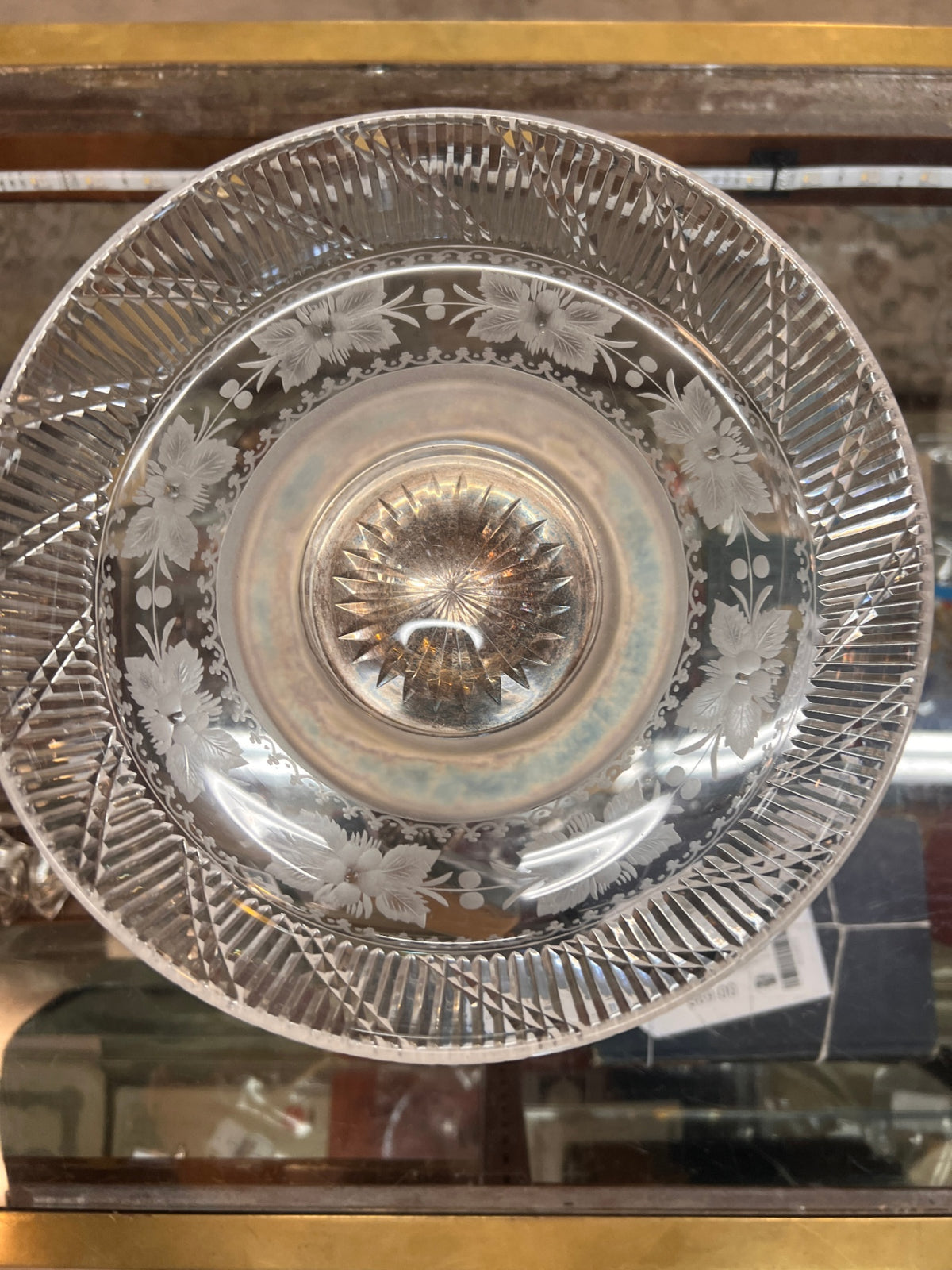 Ornate Elephant Crystal Centerpiece Bowl – Silver-Tone Metal & Gold Canopy Stand – Victorian Revival Style