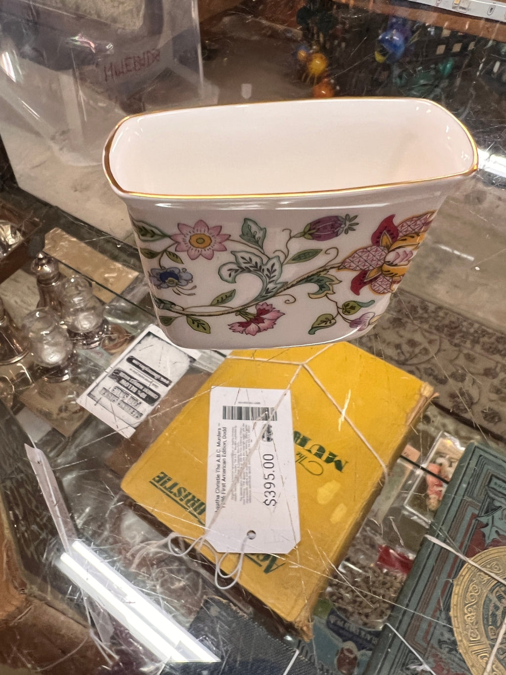 Vintage Minton Haddon Hall English Bone China Rectangular Planter – Multicolor Floral Design with Gold Gilt Rim – Made in England