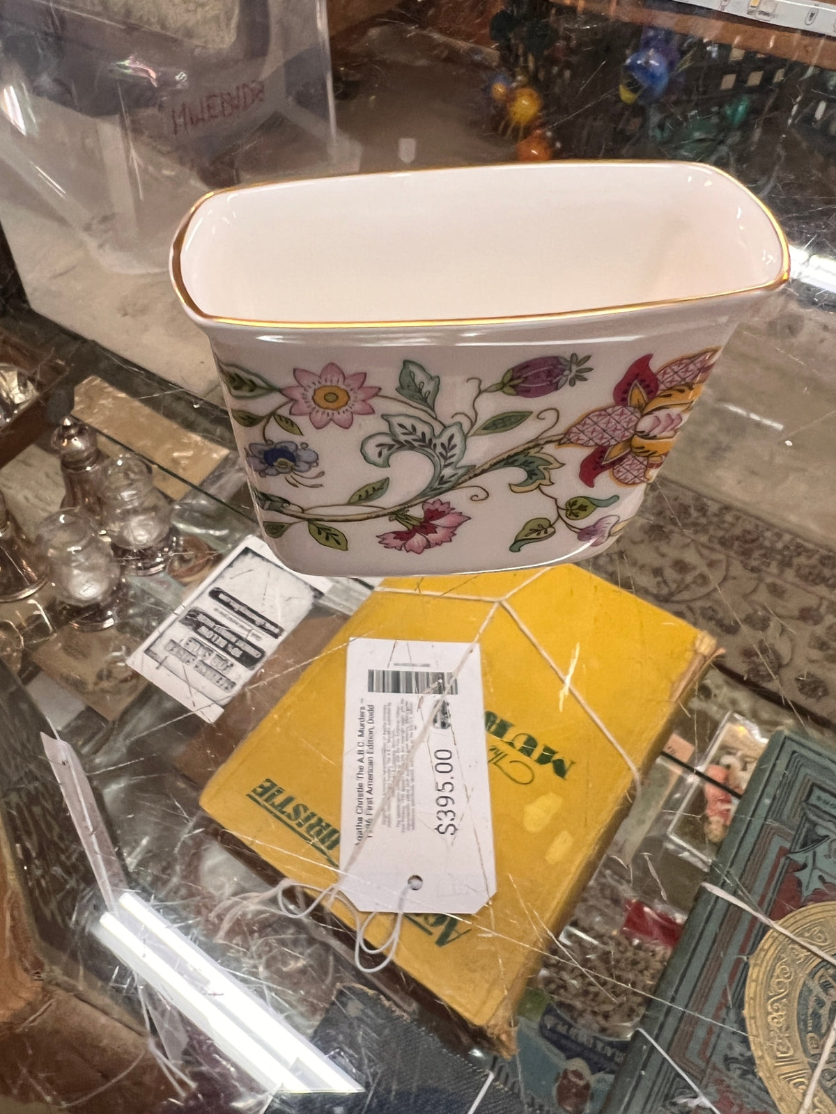 Vintage Minton Haddon Hall English Bone China Rectangular Planter – Multicolor Floral Design with Gold Gilt Rim – Made in England