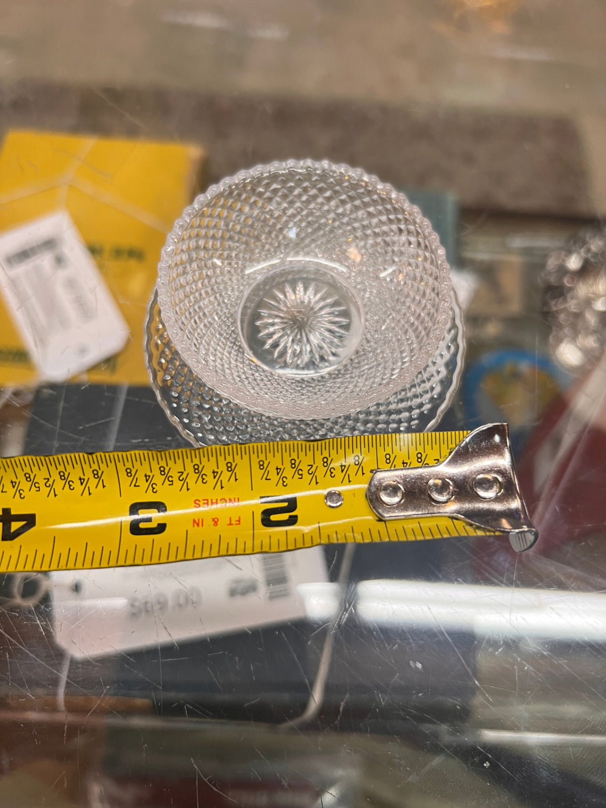 Vintage Clear Pressed Glass Diamond Point Bowl & Matching Plate – Starburst Center – 2-Piece Set