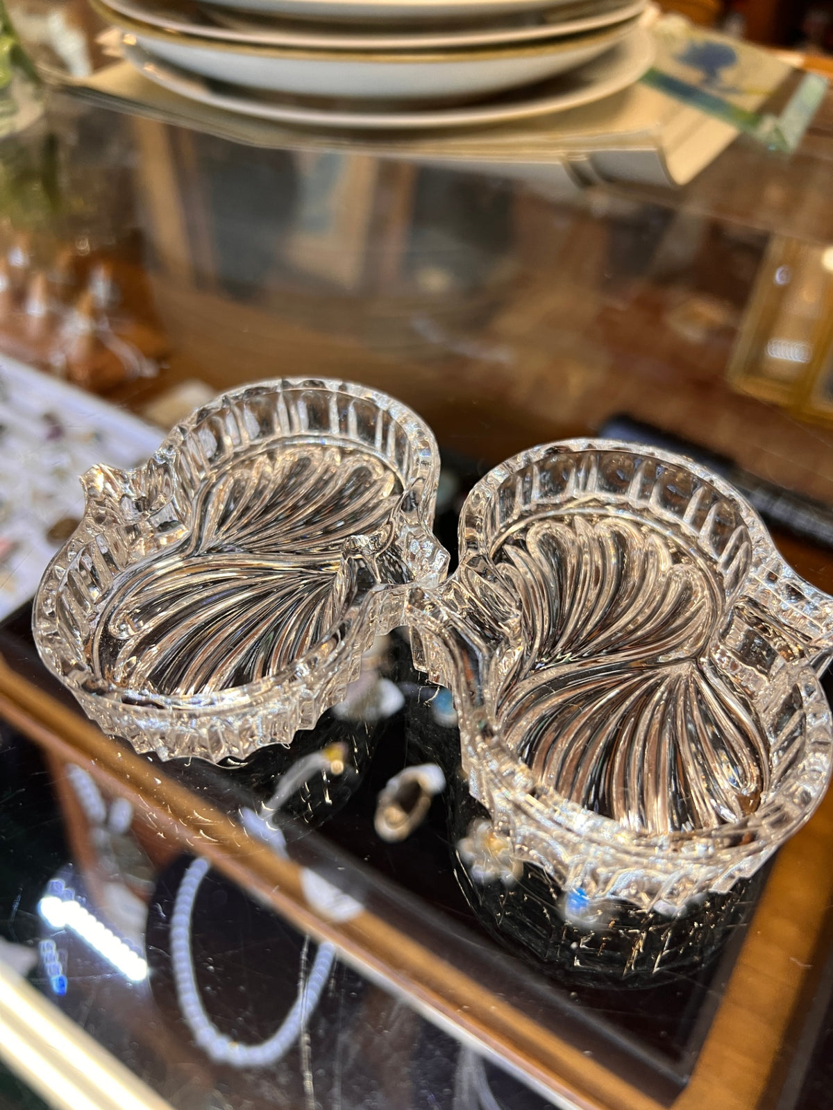 Pair Vintage Small Double Crystal Glass Cigarette Ashtray Nachtmann German Mini