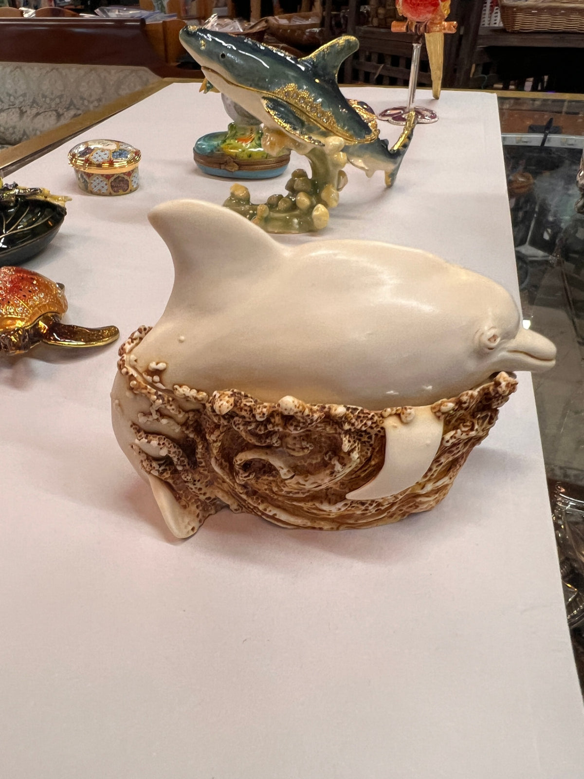 White Dolphin on Coral Reef Trinket Box