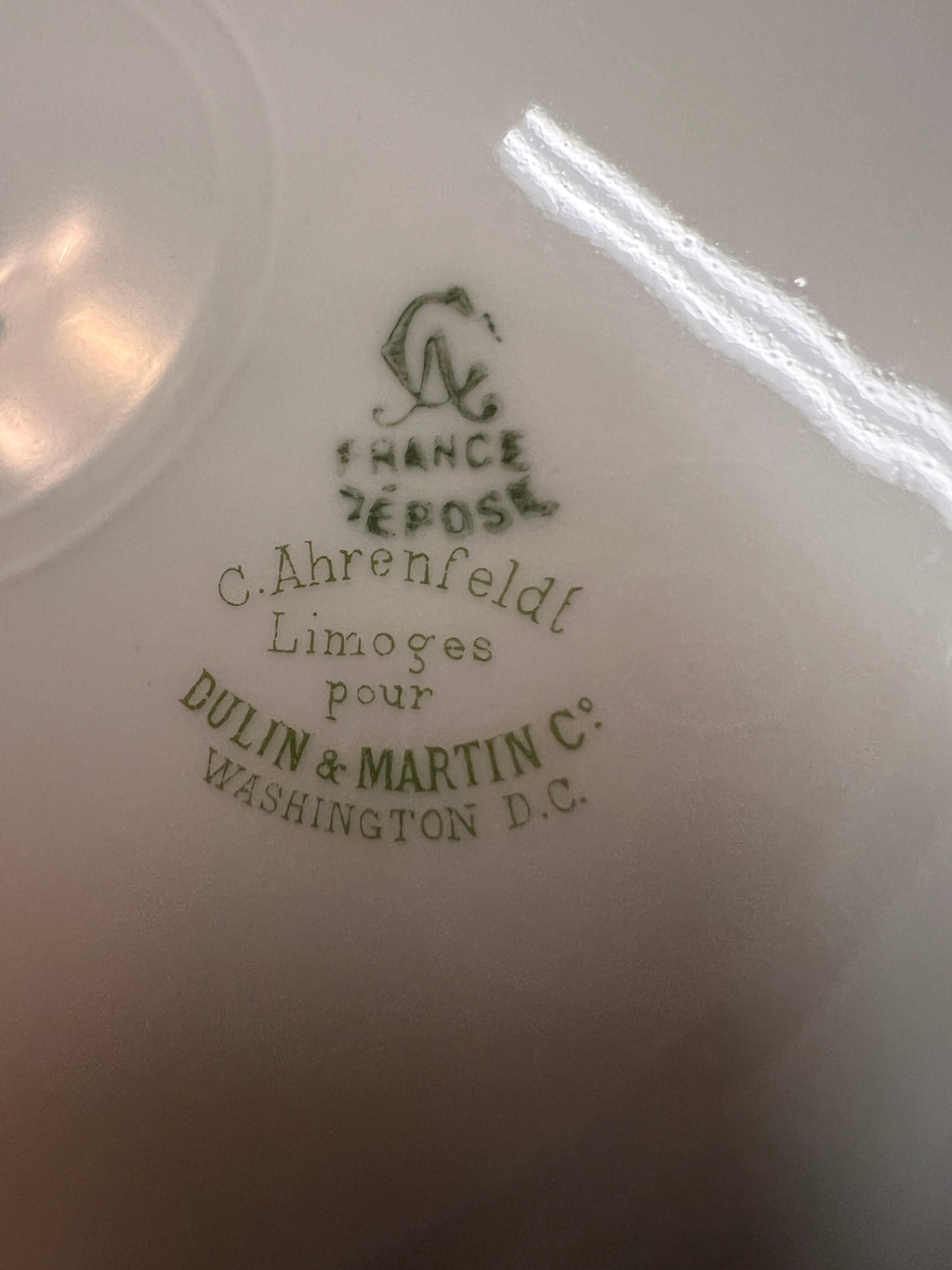 Antique C. Ahrenfeldt Limoges France Hand-Painted Carnation Serving Bowl – Dulin & Martin Washington DC – Heavy Gold Gilt Scalloped Rim