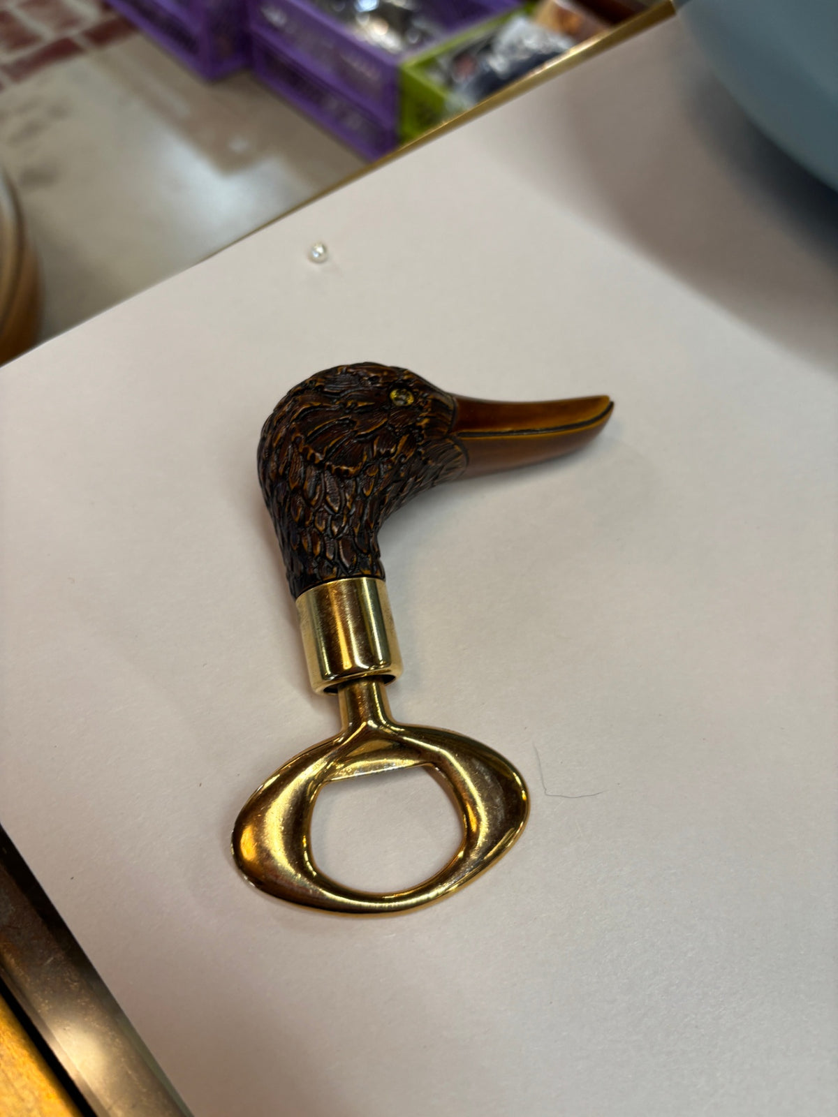 Duck Head Bottle Opener Brass Handle Unique Hand-Carved Design MCM