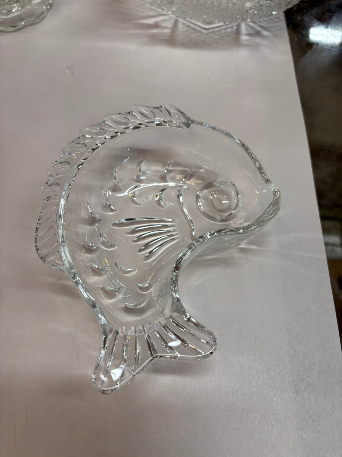 Vintage Studio Nova Glass Fish Dish with Box Clear Pressed Glass Candy Trinket Coastal Deco
