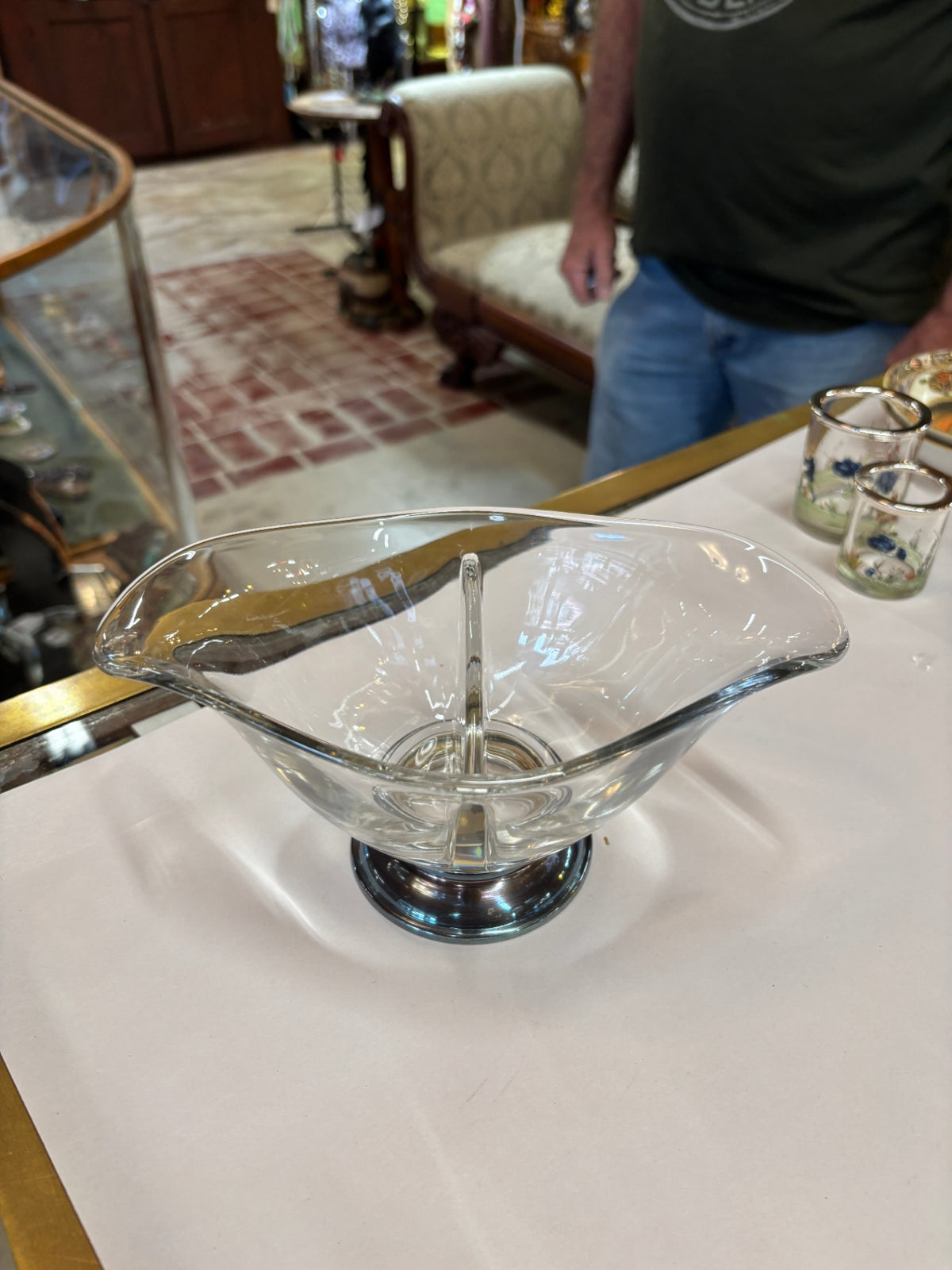 Vtg Web Sterling Silver Divided Glass Candy Nut Bon Bon Serving Bowl Compote 8"
