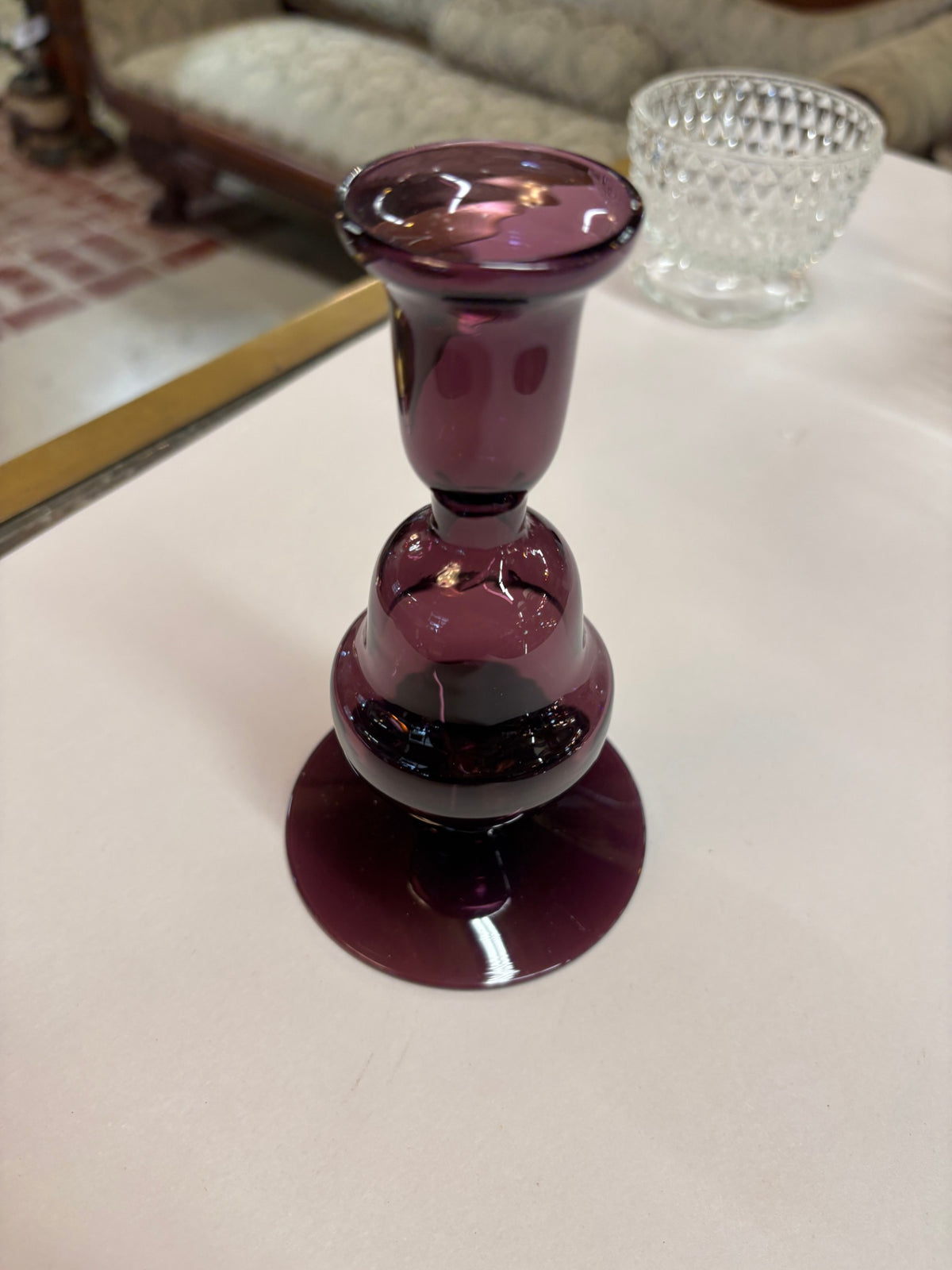 Vintage Amethyst Purple Glass Candlestick Holder – Elegant Pedestal Design