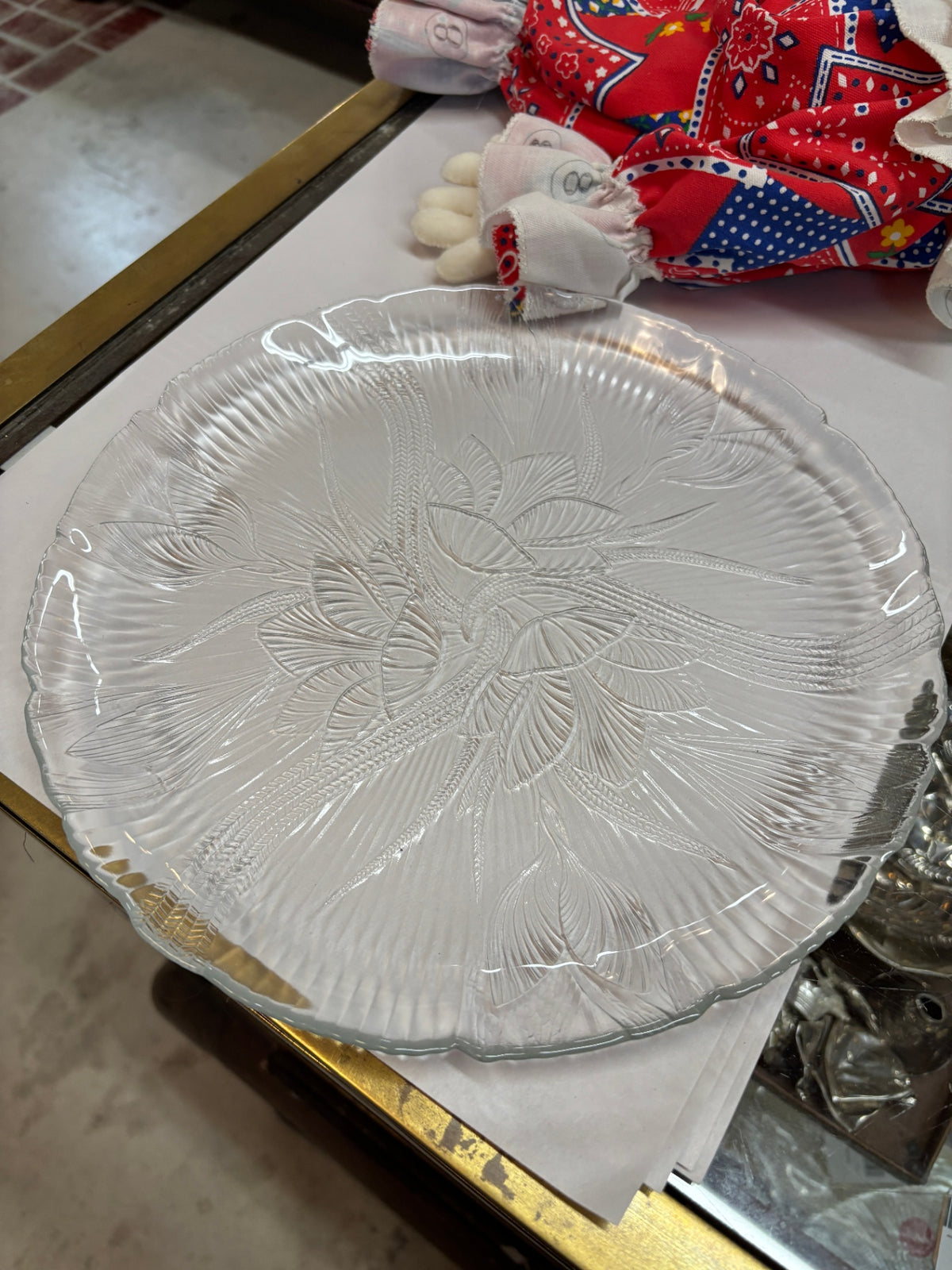 Vintage Clear Pressed Glass Thistle Pattern Serving Platter