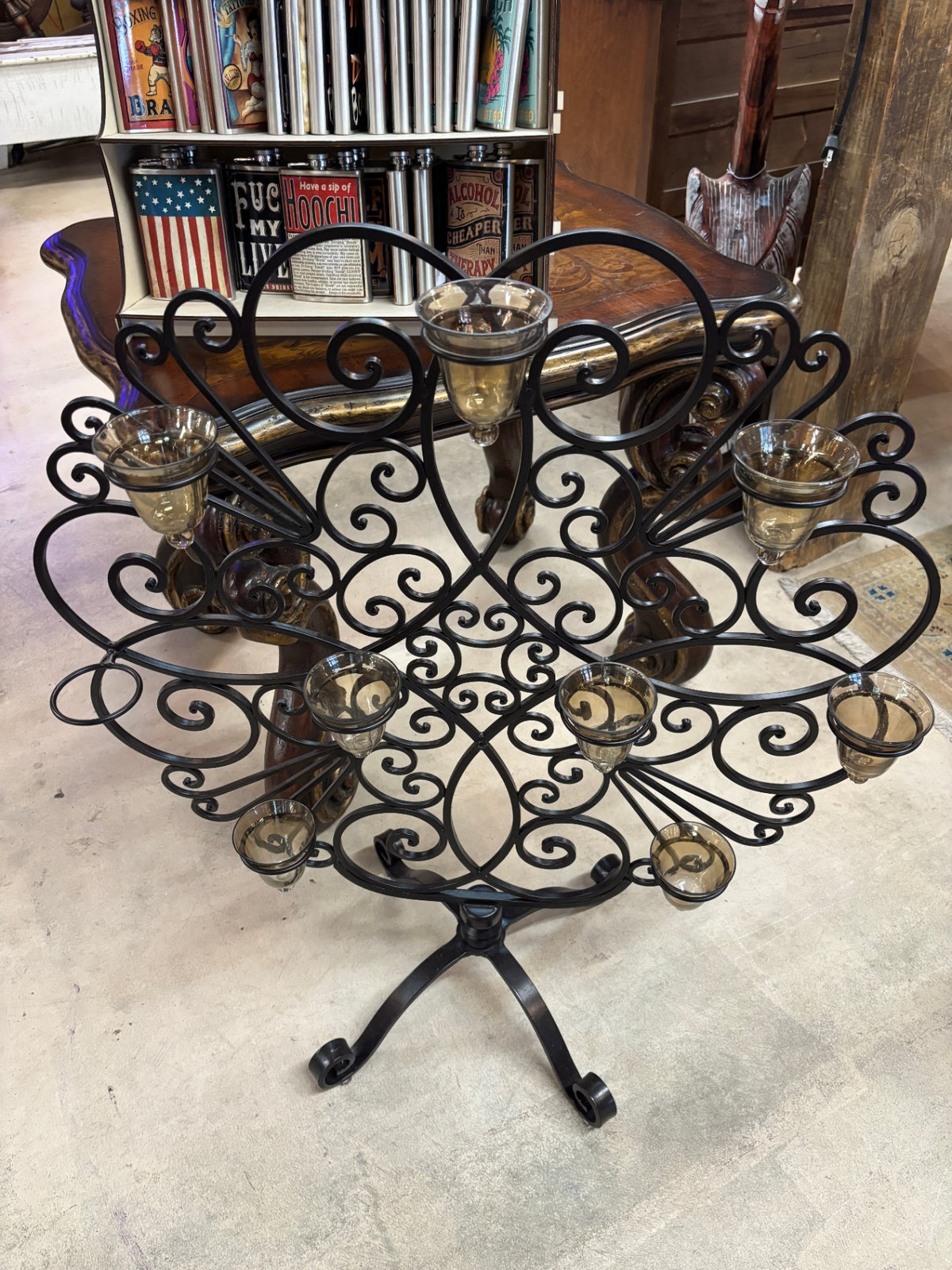 Ornate Wrought Iron 8-Cup Candle Holder Candelabra