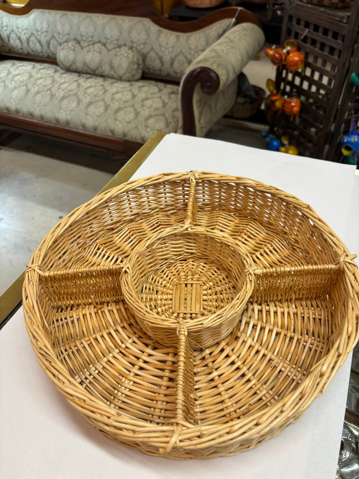 Wicker Round Serving Tray Multi-Purpose Organizer