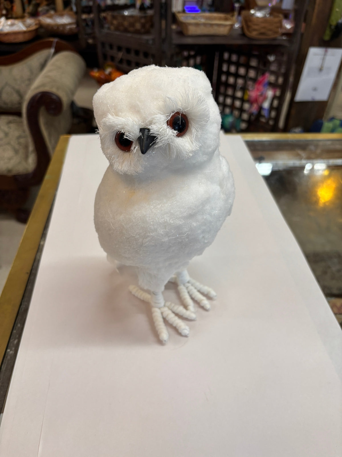 Snowy White Owl Real Feathers Faux Fur 9.5 inches