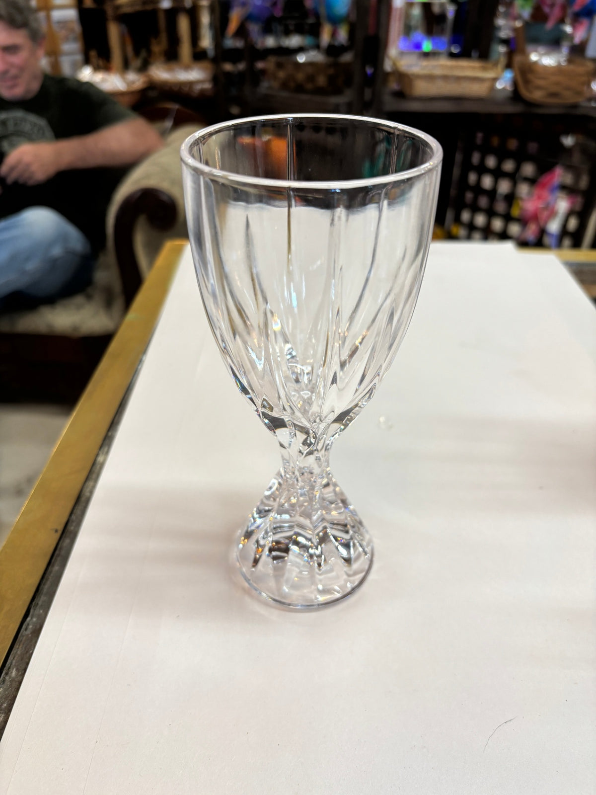 Vintage Pale Pink-Tinted Crystal Goblet – Elegant Swirled Ribbed Design with Sculpted Pedestal Base