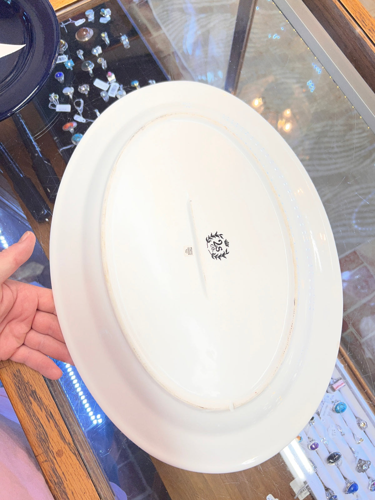 Two's Company 2S Co. Black & White Snake Design Oval Porcelain Serving Platter
