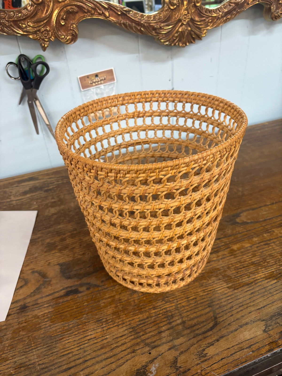 Vintage Wicker Boho Style Paper Trash Can Wastebasket Woven Plant Basket 10.5"H  Christ