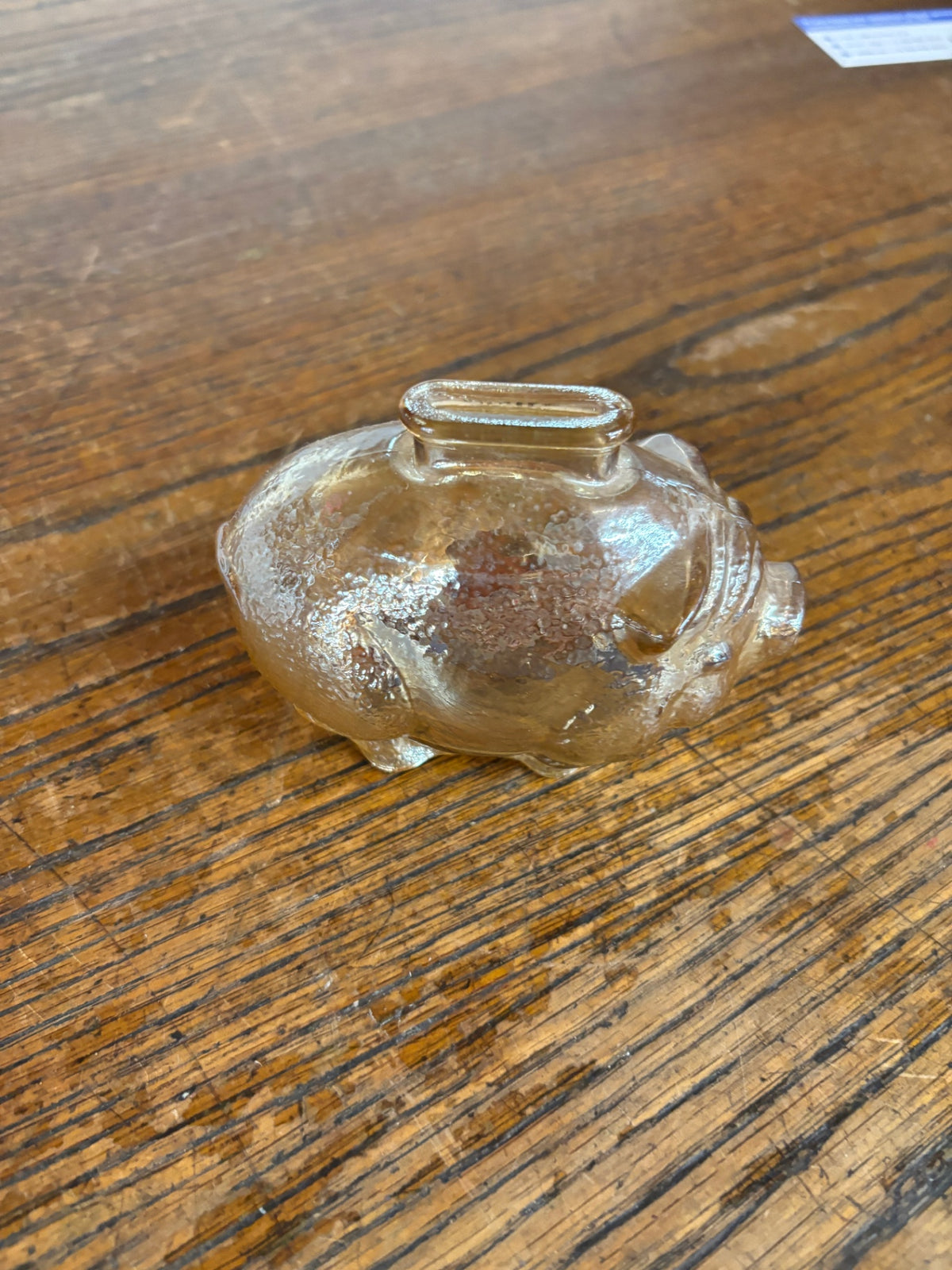 Vintage Amber Glass Piggy Bank With Textured Finish Coin Slot on Top
