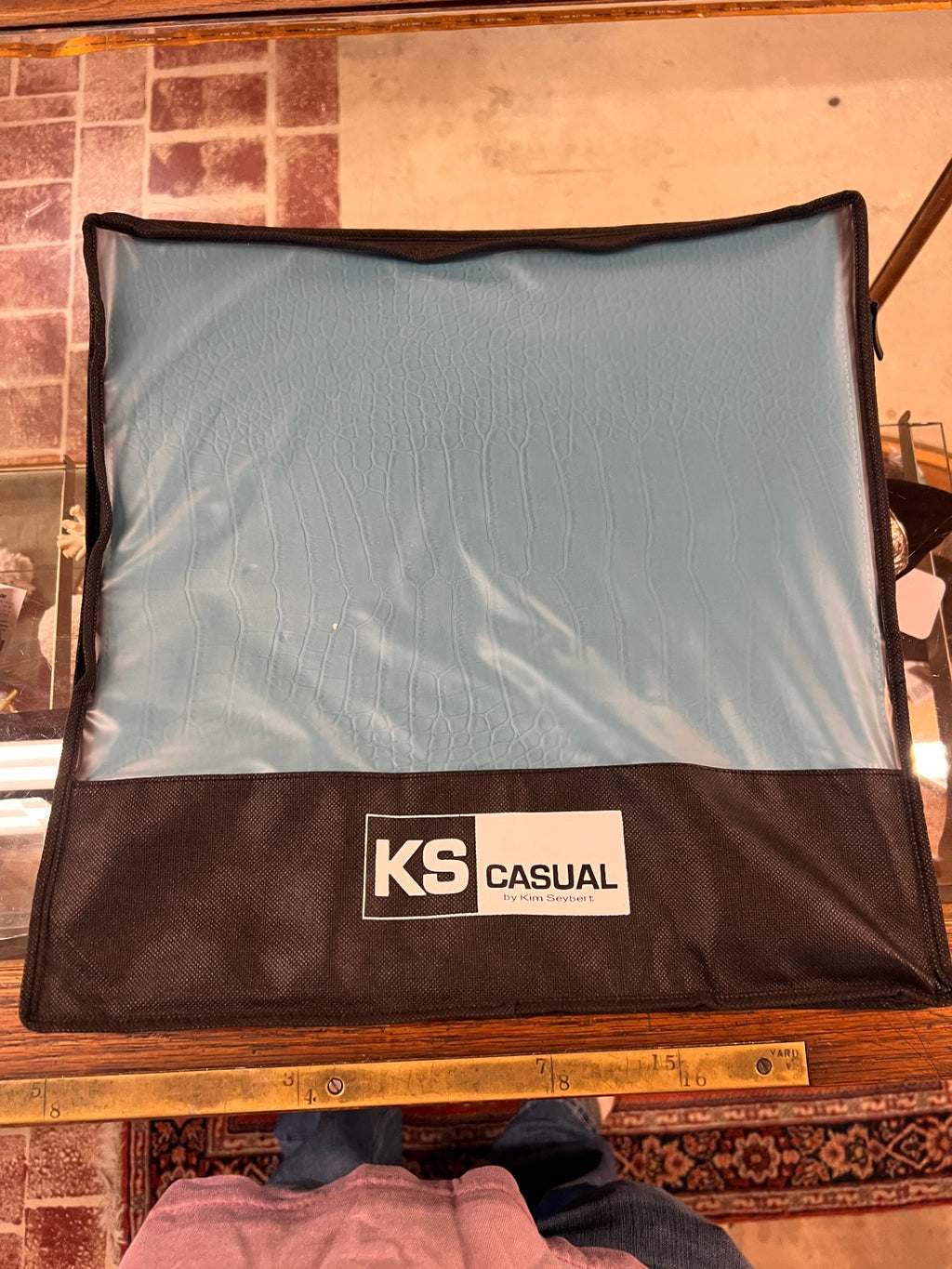 Kim Seybert KS Casual Set of 4 Turquoise Blue Crocodile-Embossed Placemats