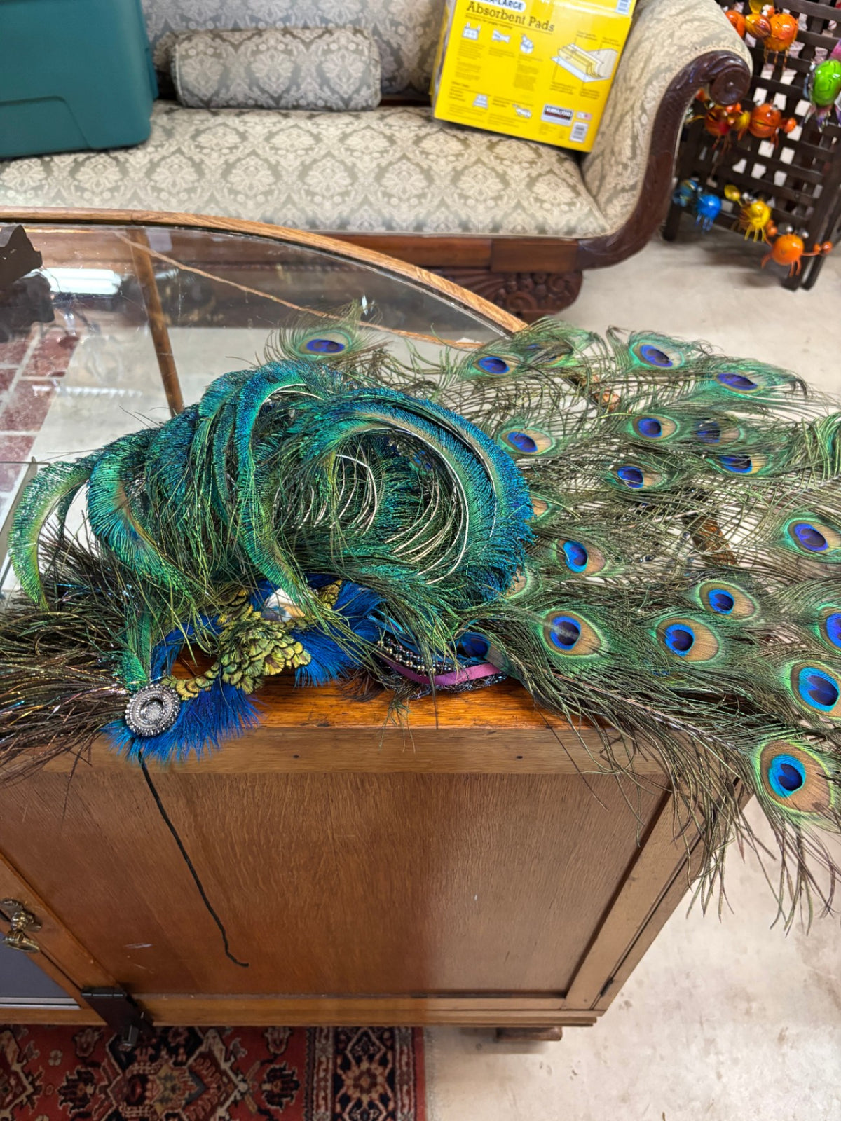 Decorative Peacock Feather Costume Headpiece with Rhinestone Accent
