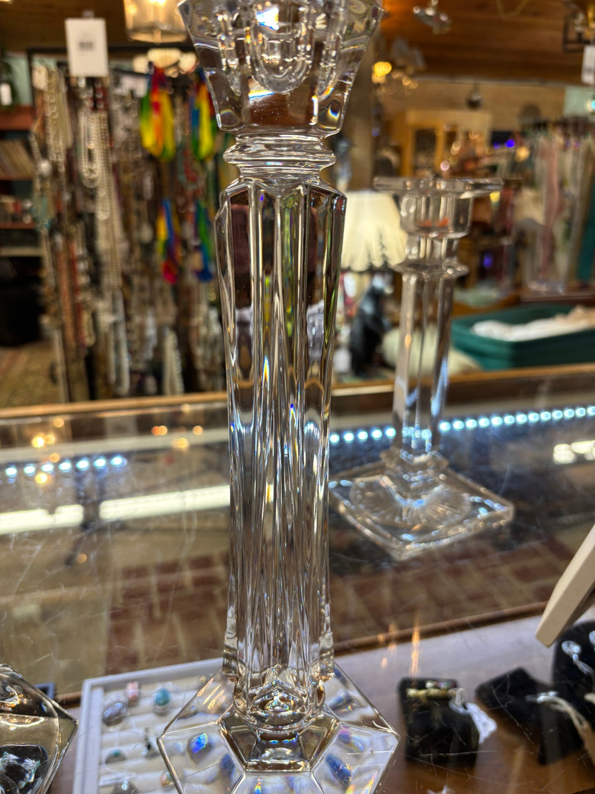 Vintage Clear Pressed Glass Candlestick Holder