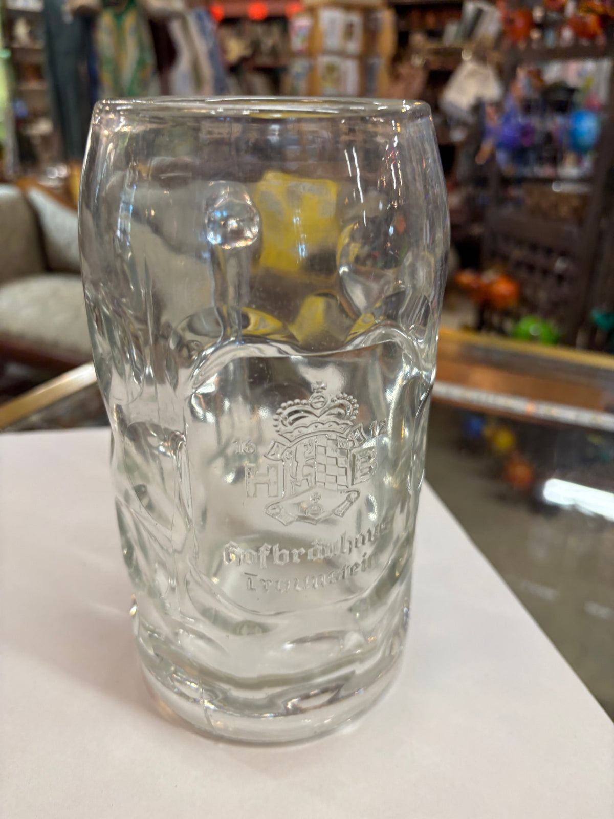 Vintage Hofbräuhaus München Heavy Glass Dimpled Beer Stein – German Brewery Mug